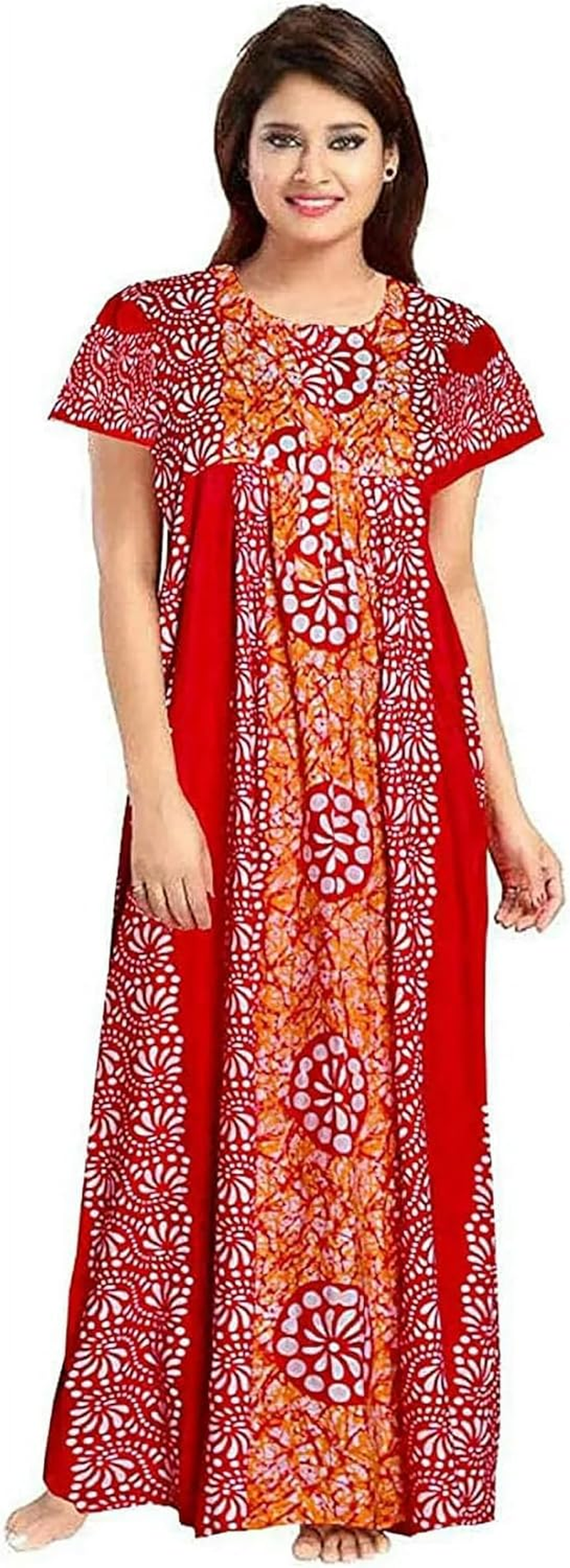 SATYA EXPORTS Women'S 100% Cotton Printed Maxi Night Gown Nighty Soft Fabric Nightgown,Sleepwear Free Size Pic of 2, Multicolor, One Size image number 1