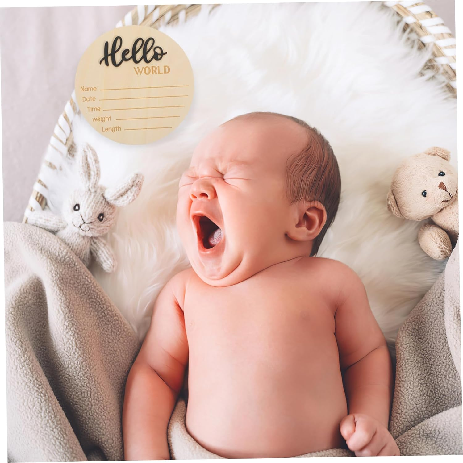 BESPORTBLE Wooden Baby Birth Announcement Sign round Newborn Name Sign Infant Photography Prop for Hospital Newborn Announcement
