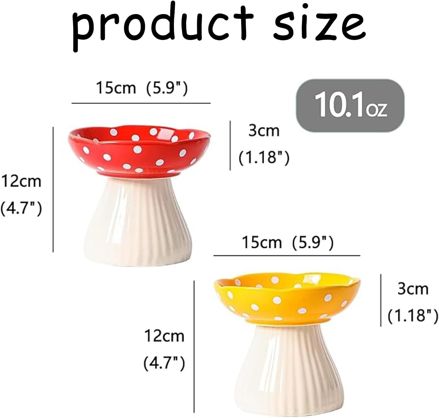 WEZCHUGHAOL 2 Pack Elevated Cat Bowls - Ceramic Raised Pet Food & Water Dishes with Non-Slip Base, Whisker Friendly Tilted Design for Flat-Faced Cats & Kittens, Mushroom Style Feeder image number 6