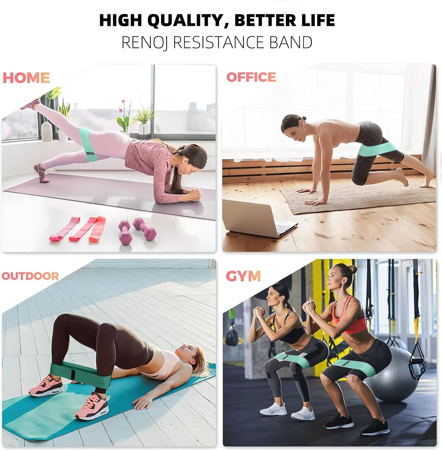 Resistance Bands Set of 3 - Premium Fabric Exercise Bands for Legs, Glutes & Hip Training, Non-Slip Workout Loops for Squats, Booty Building & Fitness, Ideal for Women & Men image number 4