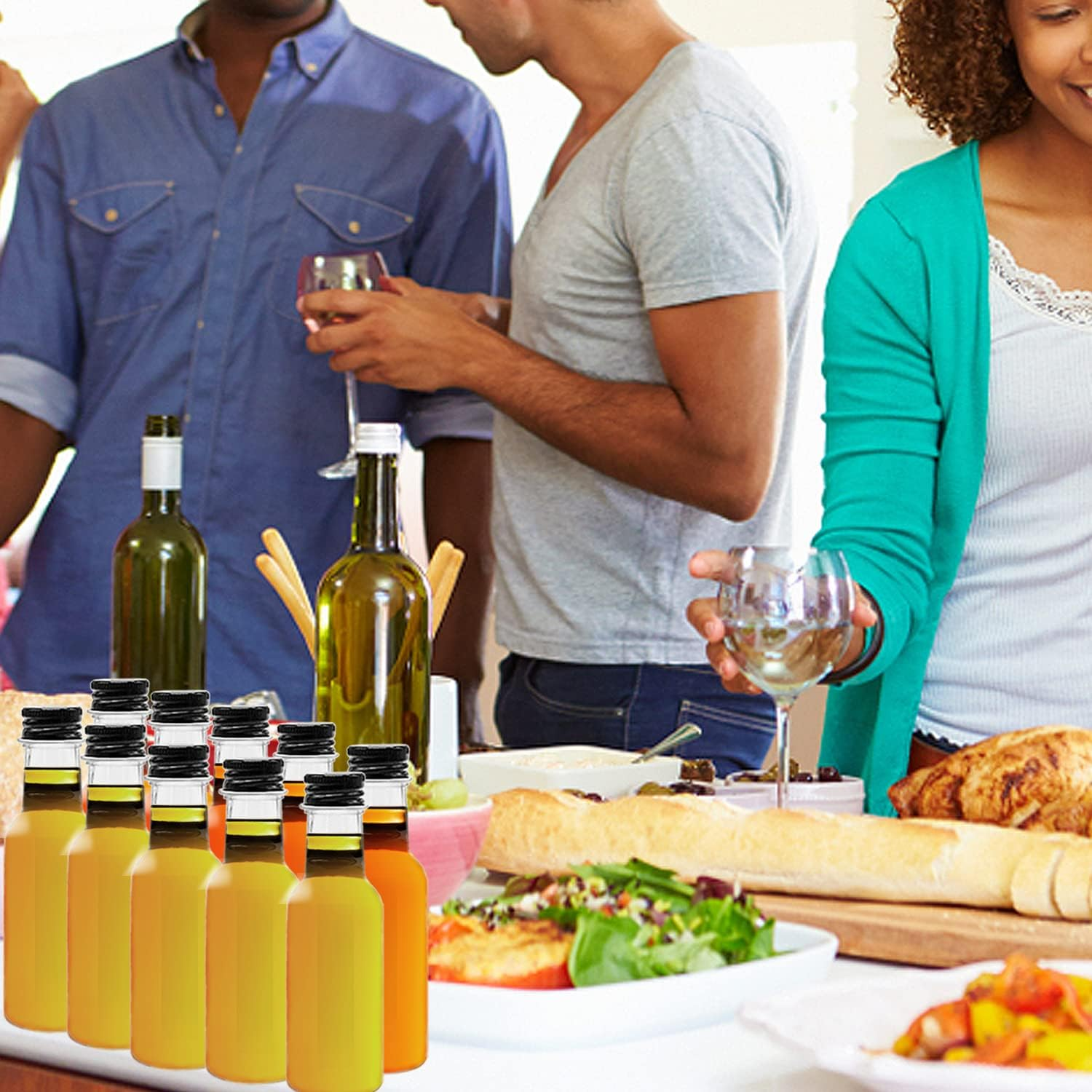 Mini Plastic Spirit Bottles, 30 Pack Airtight with Black Cap, 1.7Oz Empty with 10 Funnels, Perfect for Weddings & Parties image number 5