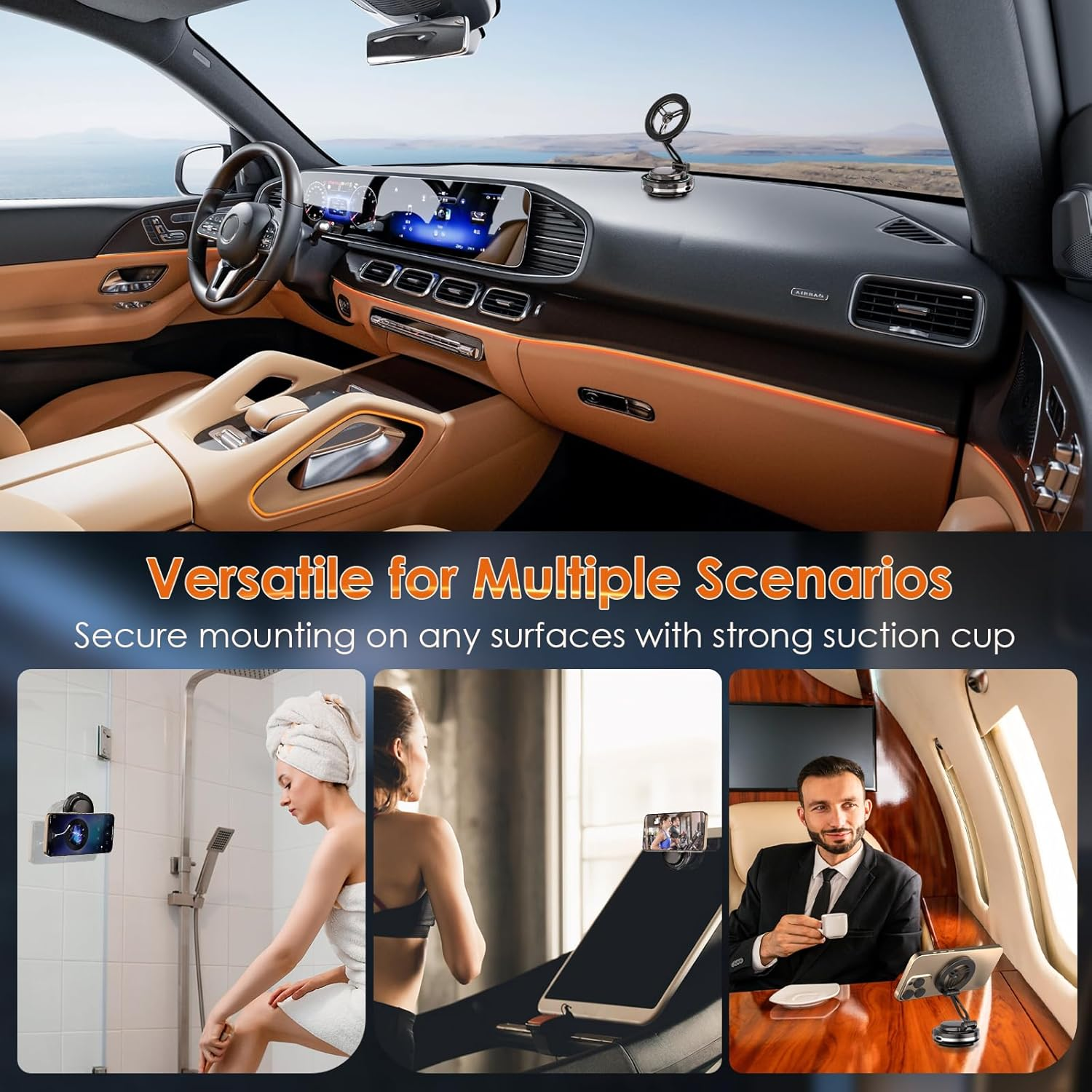 360&deg; Electric Magnetic Vacuum Phone Holder, Double Sided Attachment Car Phone Mount, Hands Free Magnetic, Double Sided Holder for Car Dashboard Mounting, Smooth Surfaces (Black) image number 3