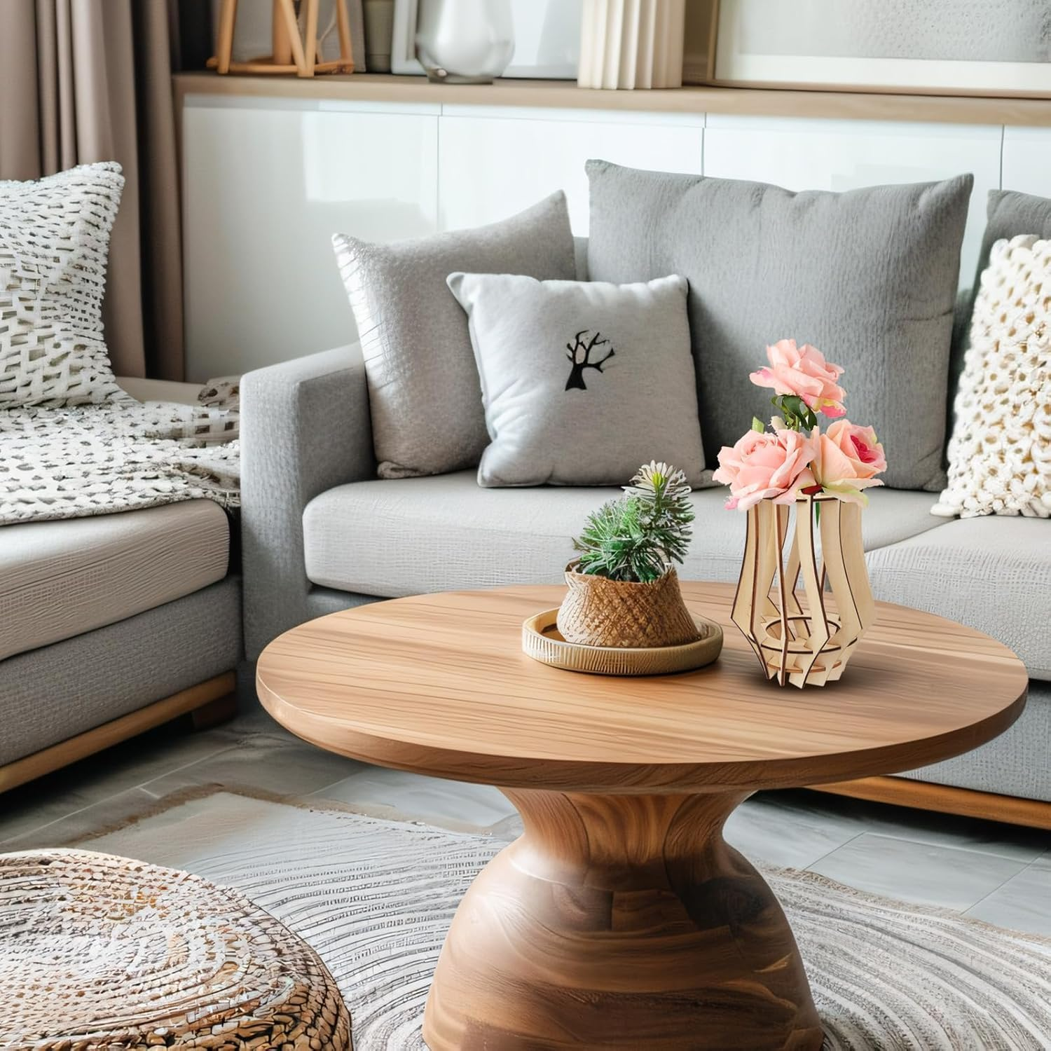 1Pc Wooden Puzzle Flower Vase, Building Block Design Flowers Wooden Puzzle Vase, Decorative Bouquet Stand, Puzzle Flower Stand Showcase Bouquets image number 2