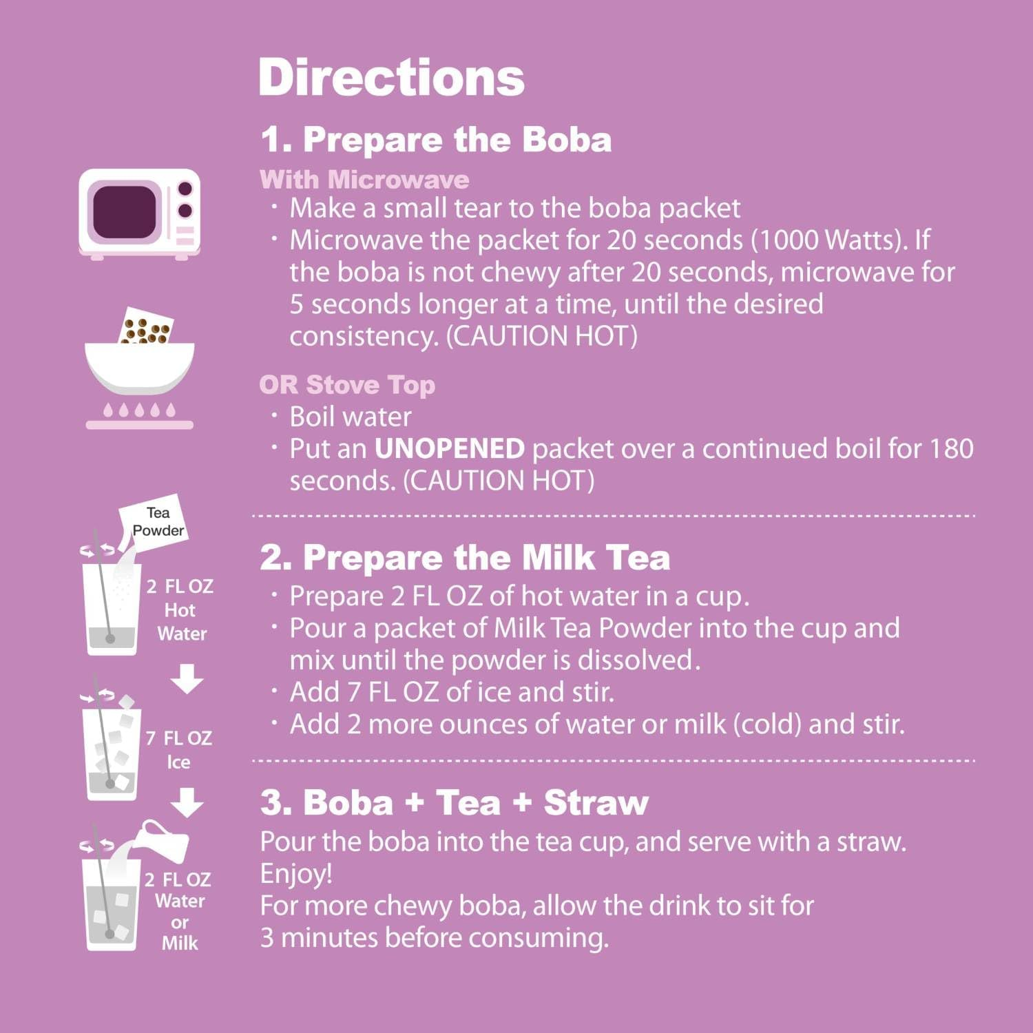 WAY Instant Boba Bubble Pearl Taro Tea Kit with Authentic Brown Sugar Tapioca Boba, Ready in under One Minute, Paper Straws Included - 3 Servings image number 4