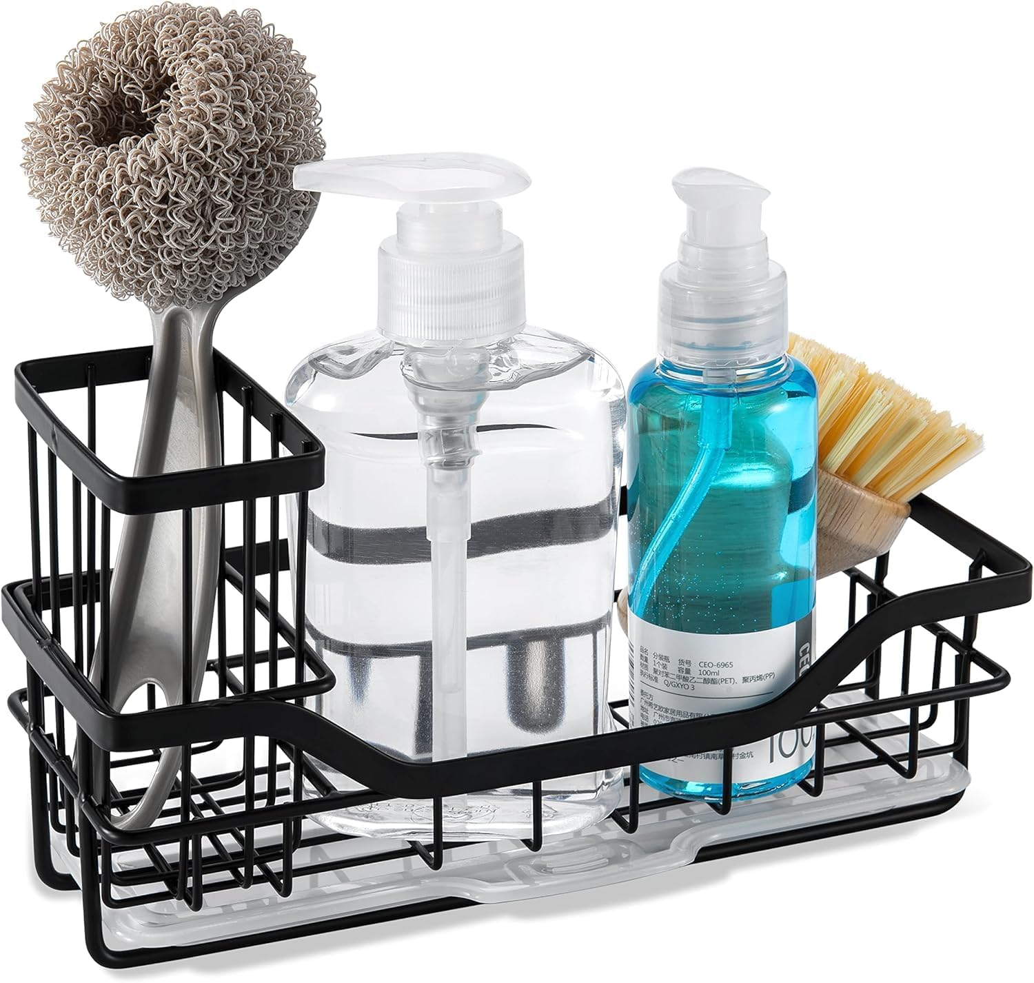 COCOBOSS Sink Organiser, Kitchen Sink Sponge Holder, Premium Stainless Steel Sink Organiser Kitchen with Removable Drip Tray and Non-Slip Strips, Silver (22 X 9 X 13 Cm)
