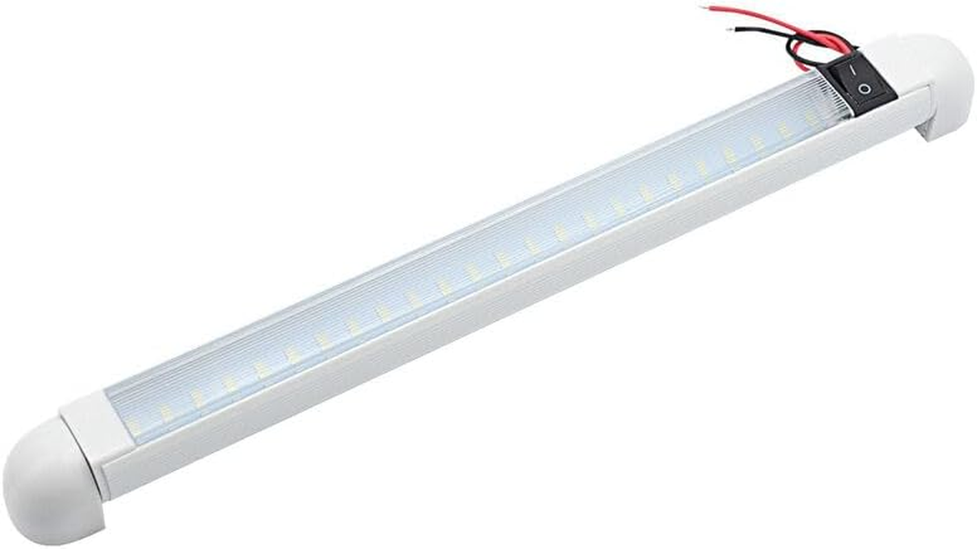 Dream Lighting 12V DC LED Swivel Strip Light under Cabinet Lighting with Switch 140Lumens 298Mm White Aluminum Shell Cool White Rotating Rail Lamps Boat Yacht Caravan Motorhome Campervan Pack of 2