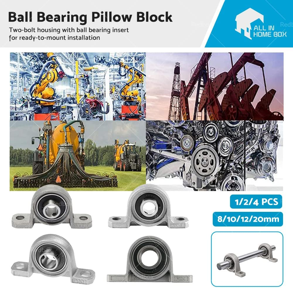 All in RED Box 2Pcs Pillow Block Mounted Bore 10Mm Inner Diameter Metal Ball Bearing Housing Zinc Alloy image number 3