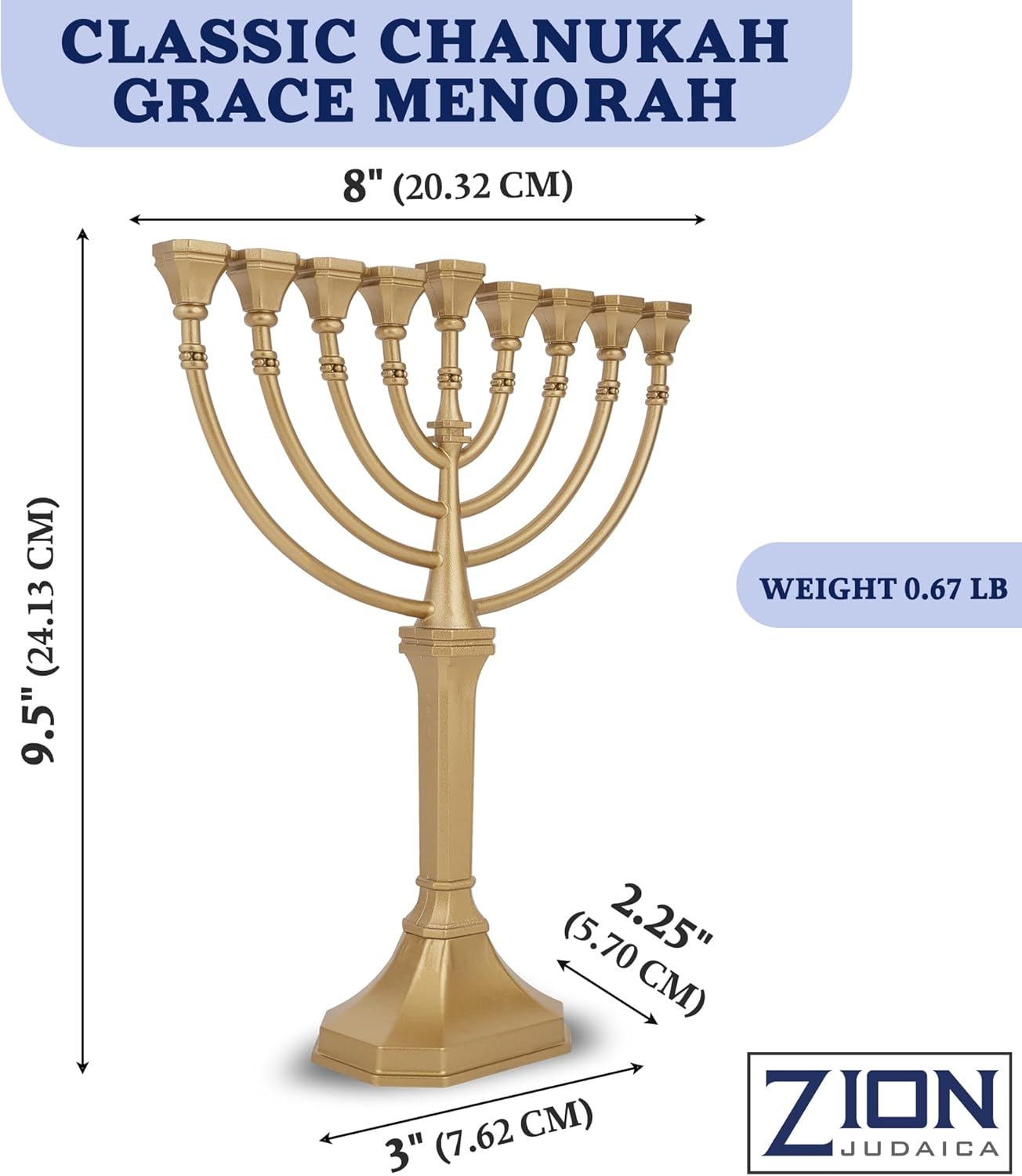 Value Complete Menorah Kit - Traditional Grace Hanukkah Candle Menorah with 44 Chanukah Candles, 4 Dreidels. Chanukkah Handbook Guide a Sack of Chocolate Gelt (Satin Gold)