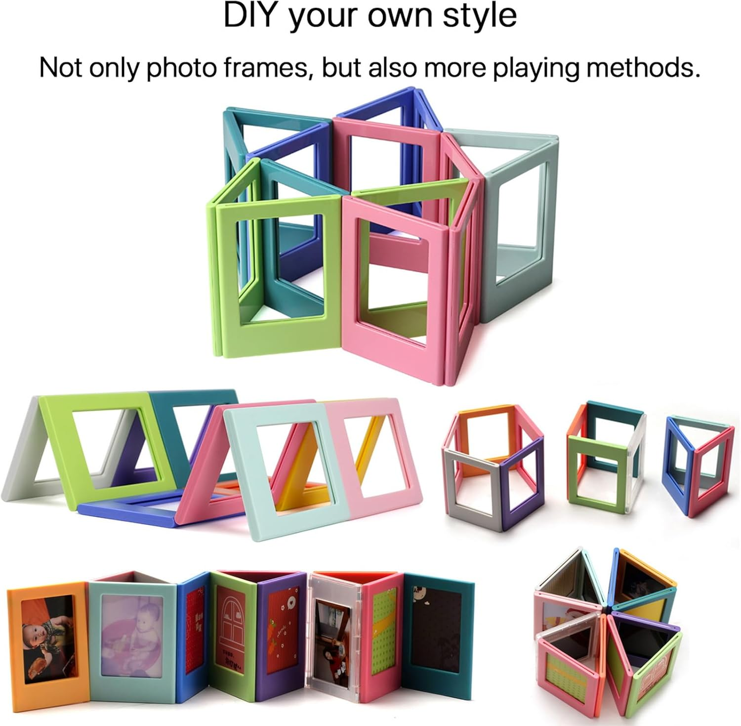 GYB 12PCS Colorful Magnetic Photo Frame for 3 Inch Mini Photo, Picture Collage Frames for Fridge Metal Surfaces, DIY Photo Frame (2 Sets) image number 2