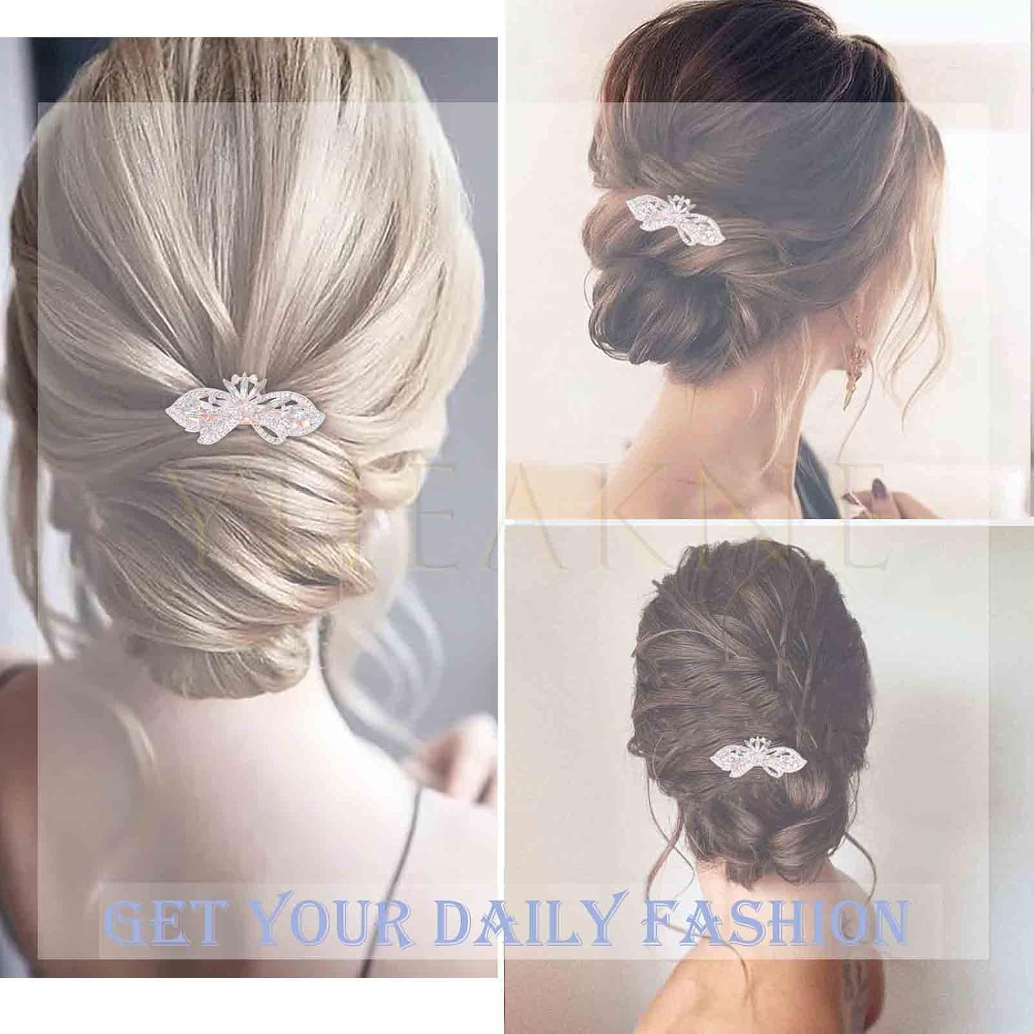 Yheakne Crystal Wedding Hair Clip Gold Flower Rhinestone Hair Clip Bling Bridal Headpiece Decorative Headpiece Crystal Bridal Hair Accessories for Women and Girls Gifts (Gold) image number 3