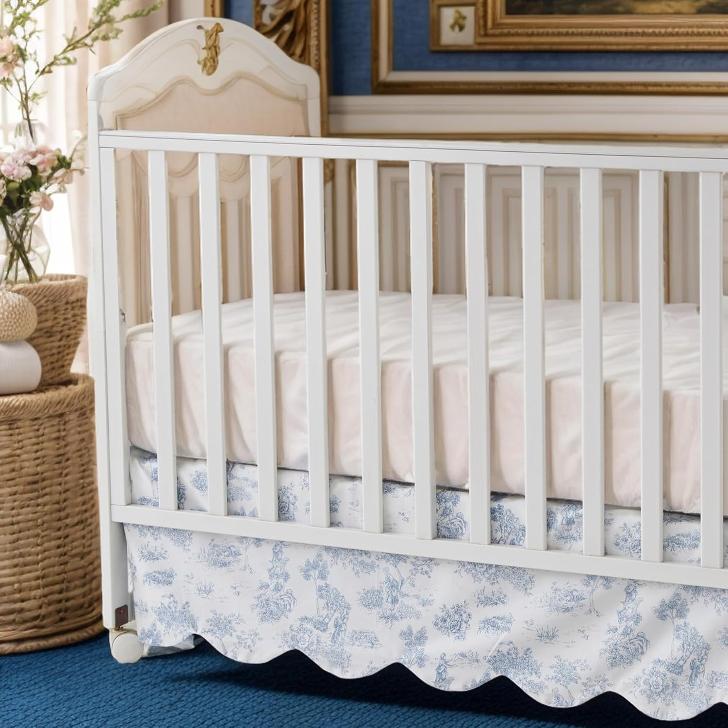 Brandream Scallop Edge Cotton Crib Skirt, Baby Boy Girl Gender Neutral Crib Skirt Toddler Bedskirt Farmhouse Chic Nursery Crib Bed Skirt, Boho Bohemian Green Gingham