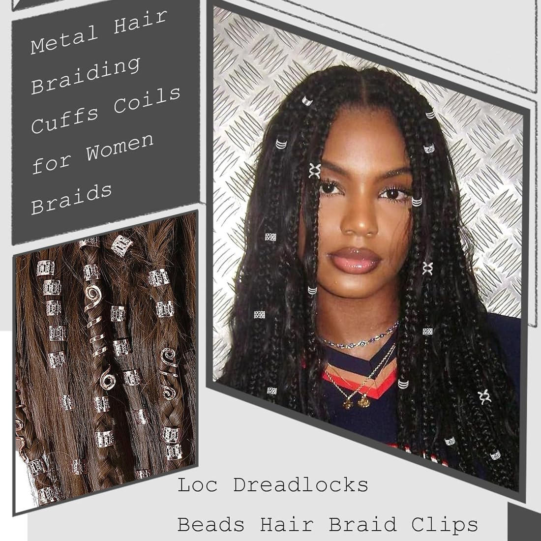 SIRLOMU Pack of 28 Dreadlocks Jewellery, Adjustable Metal Cuffs, Hair Spiral Clips, Dreadlocks Beads, Braiding Hair Jewellery, Suitable for Men and Women (Silver) image number 2