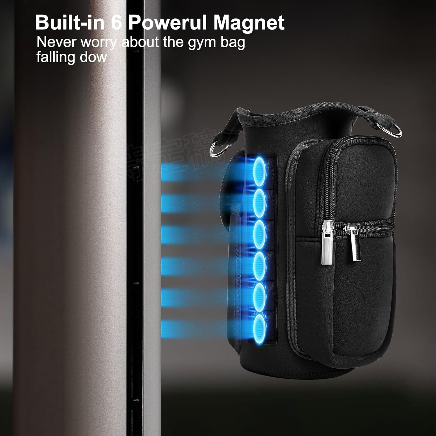 Gym Magnetic Water Bottle Holder Bag with Phone Pockets & Accessories Organizer &ndash; 6 Built-In Magnets, Shoulder Strap, and Handle &ndash; Bottle Carrier for Men & Women image number 2