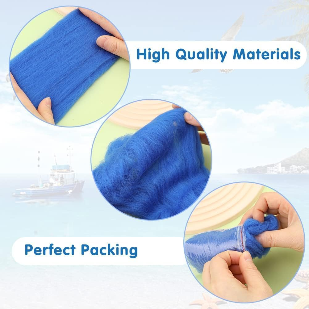 Needle Felting Wool 80 G, 8 Colors Nature Wool Roving,Wool Roving for Needle Felting, for DIY Craft Materials and Felting Wool Craftsmen, 10G/Color, Blue image number 1