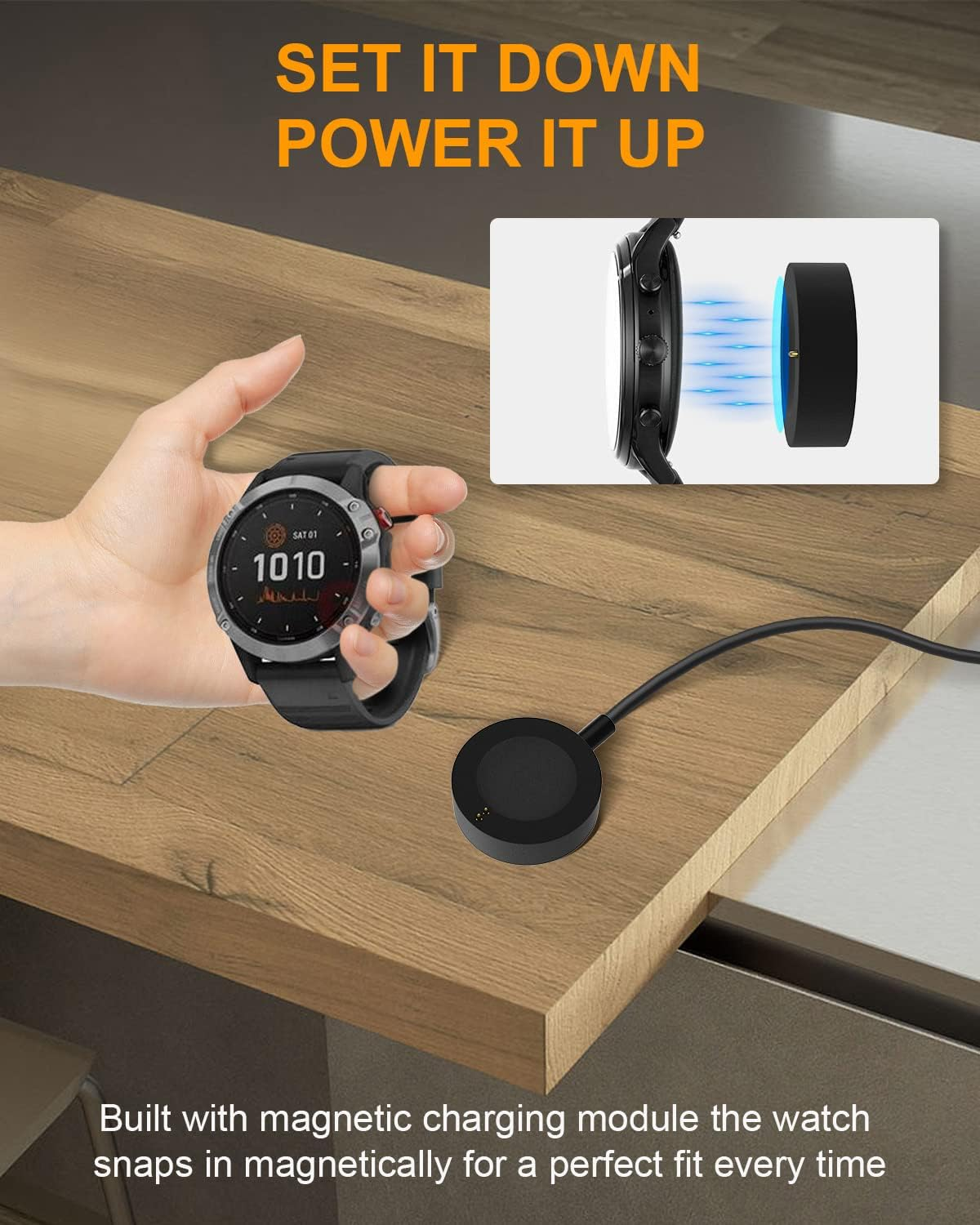 Bicmice Charger for Fossil Gen 6 Gen 5 Gen 5E Gen 4 Charging Station, Smartwatch Charging Cable Compatible with Michael Kors Runway/Skagen Falster 2/Misfit Vapor 2/Diesel Guard 2.5.3 Ft/100 Cm USB Cable (Black) image number 3