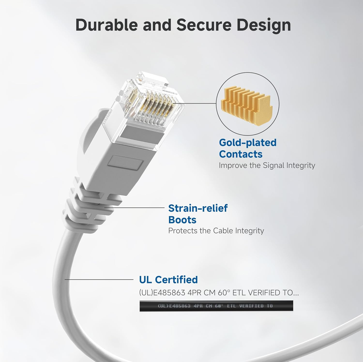 Cable Matters 10Gbps Snagless Ultra Thin Ethernet Cable 7.6M, Long Cat 6 Ethernet Cable (Thin Cat6 Cable) in White image number 1