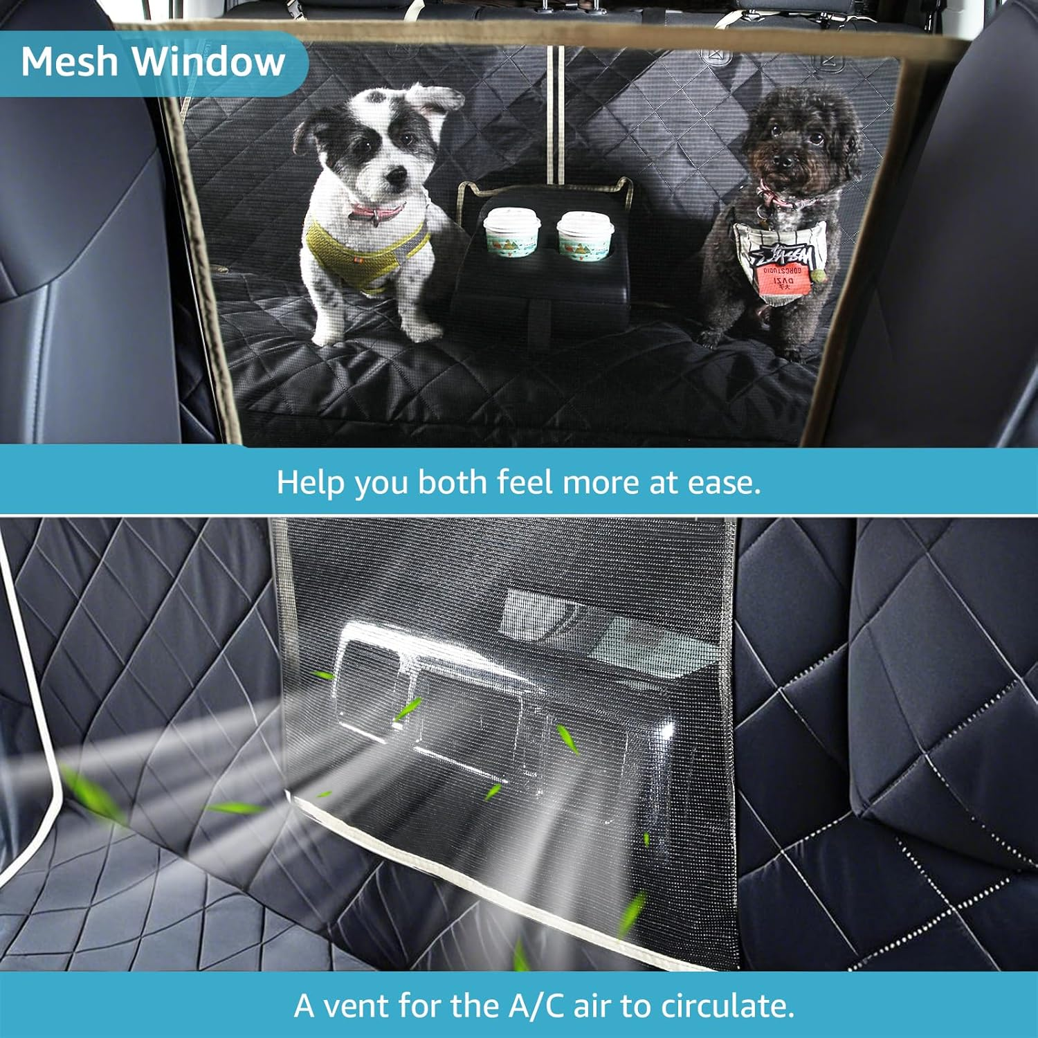 Lassie 4 in 1 Full Coverage Dog Car Floor Hammock,100% Waterproof Dog Car Seat Covers for Back Seat with Mesh Window for Sedans,Backseat Bench Protector for Cars, Suvs and Trucks Etc image number 3