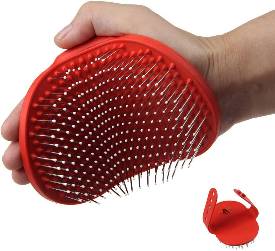 Emours Pet Rubber Grooming Brush Massager with Adjustable Loop Handle and Stainless Steel Pin Color May Varies