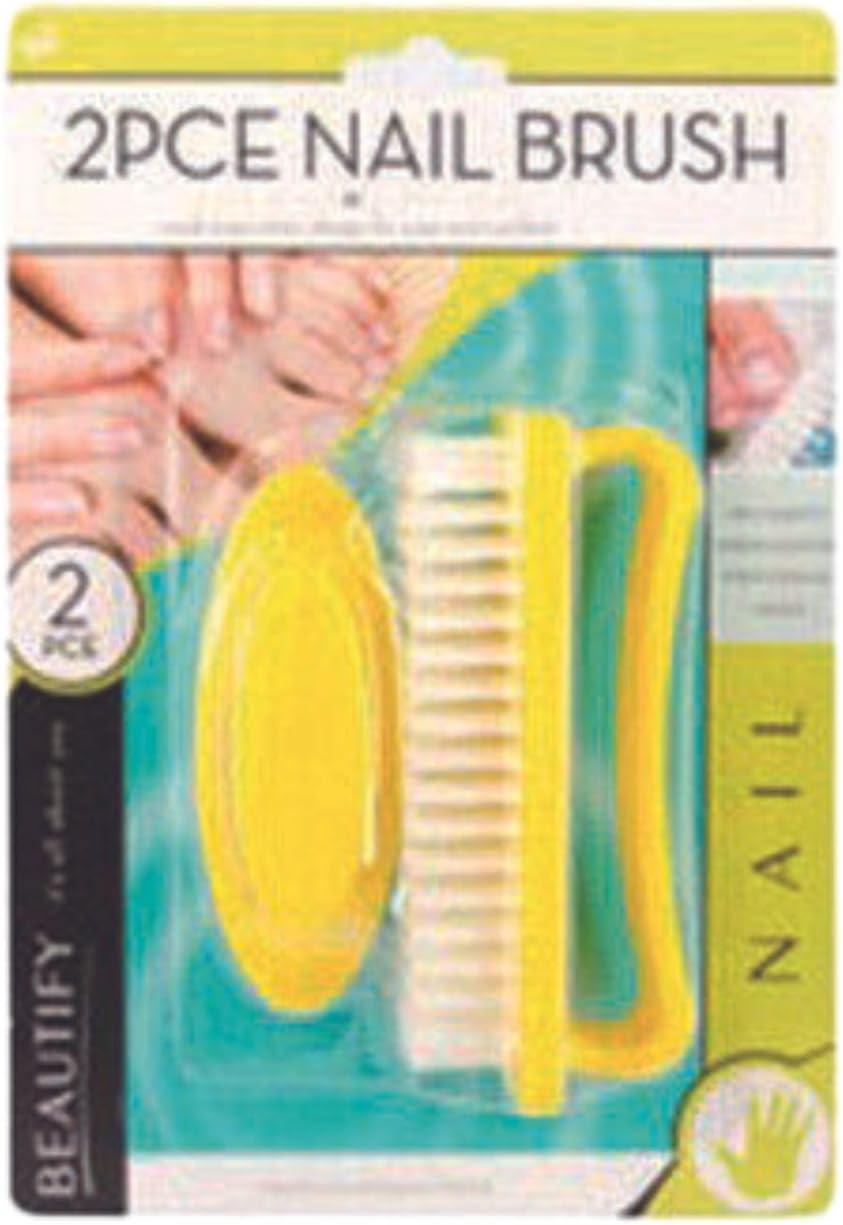 Leona Co 2 Pcs Nail Brush Beautify Pedicure Cleaning Assorted Colours Sleek Design (Yellow)