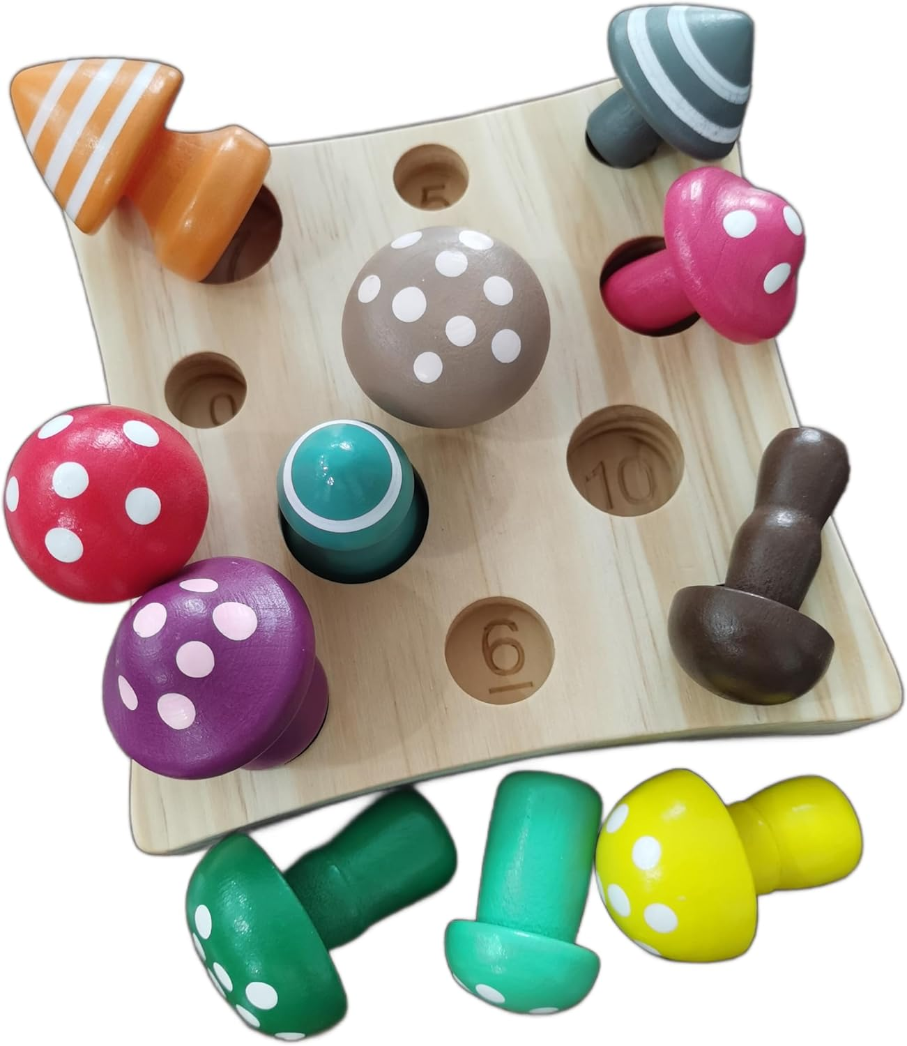 Toddler Montessori Wooden Mushroom Picking Games,Montessori Counting & Shape Sorting Educational Toys for Baby Boys Girls Gifts,Rainbow Wooden Mushroom Puzzle Toys for Toddler 1 2 3 Years Old image number 3