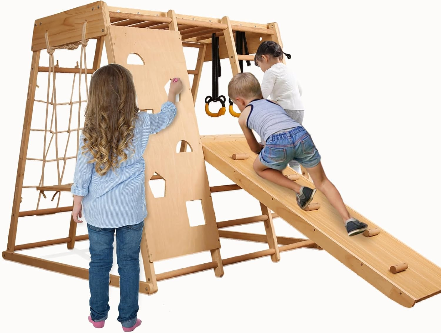 Indoor Playground Toddler 8-In-1 - Climbing Toys for Toddlers with Gymnastic Rings, Swing, Climbing Wall & Monkey Bars, Indoor Jungle Gym for Physical Development