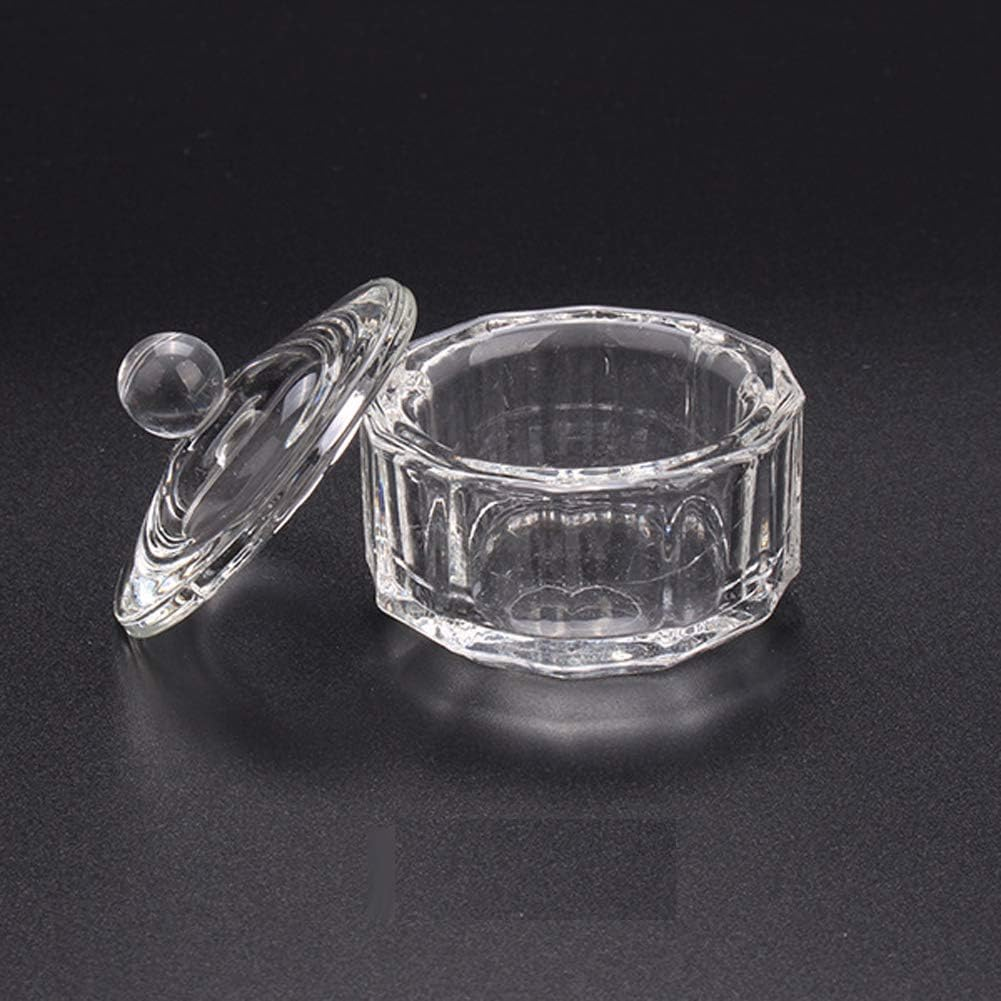 1 Piece Nail Dappen Cup Nail Art Acrylic Crystal Glass Dish Cup Nail Art Glass Acrylic Dappen Dish Liquid Powder Crystal Cup Glassware Tools with Lid for Mixing Liquid Powder, Transparent image number 2