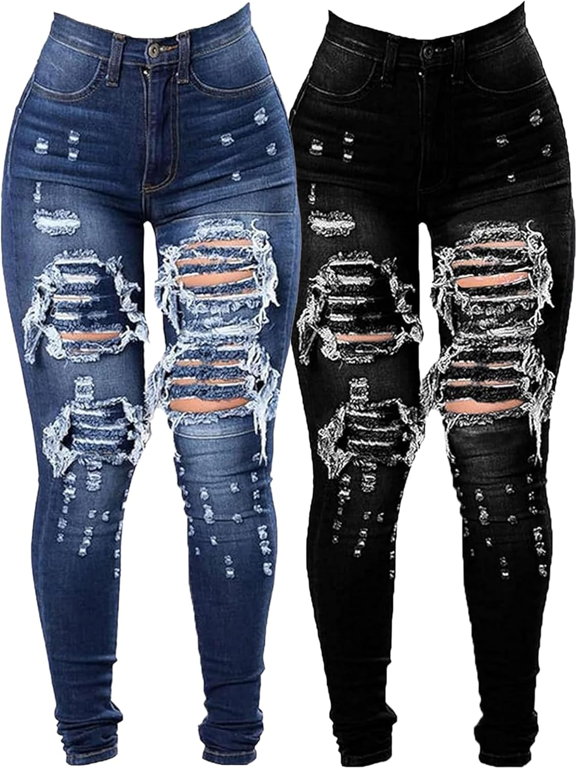 Women'S Destroyed Slim Fit Outdoor Jeans Ripped Skinny Street Denim Pants Distressed High Waist Jeans Pants image number 4