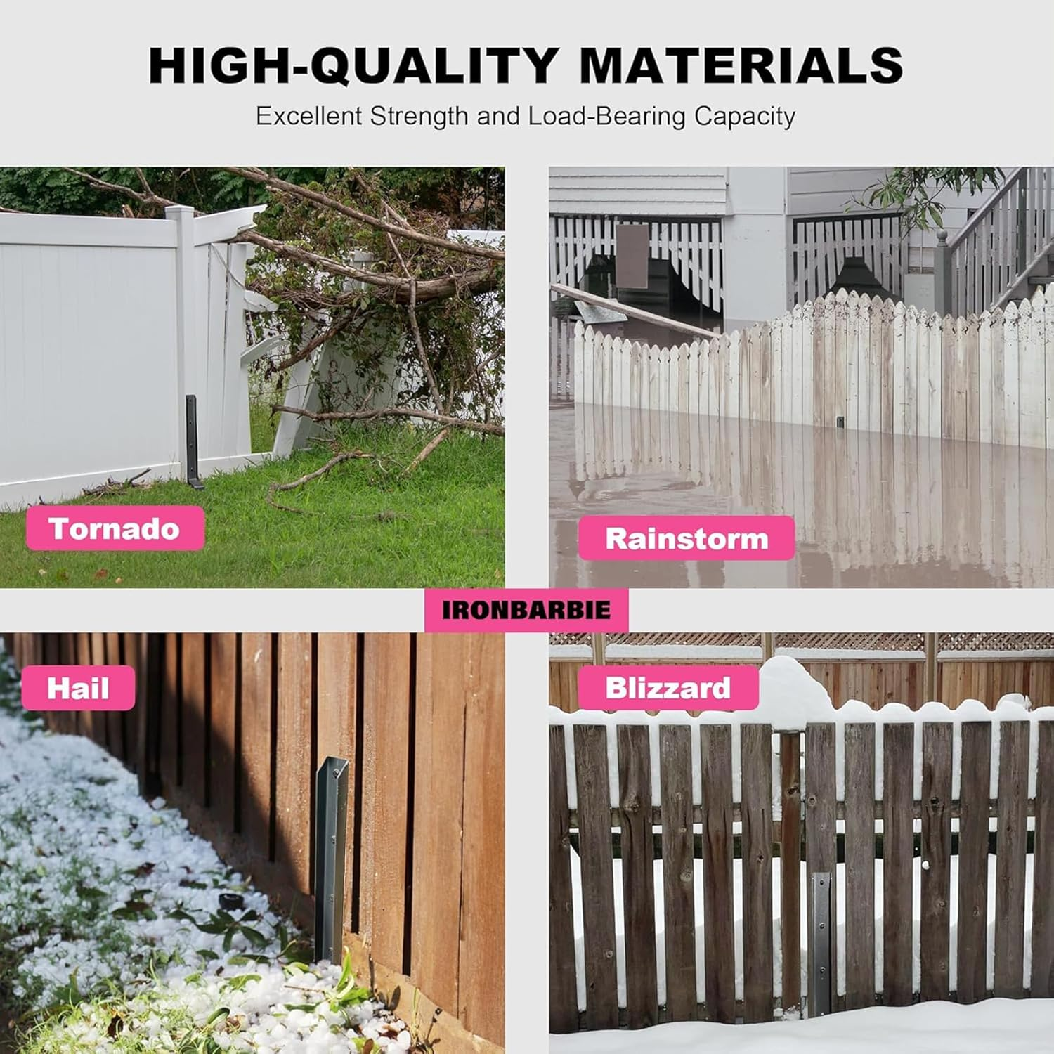 2 Pack Fence Post Repair Kit, Heavy Duty Anchor Ground Stakes for Repair Tilted Broken Wood Support, Black image number 1