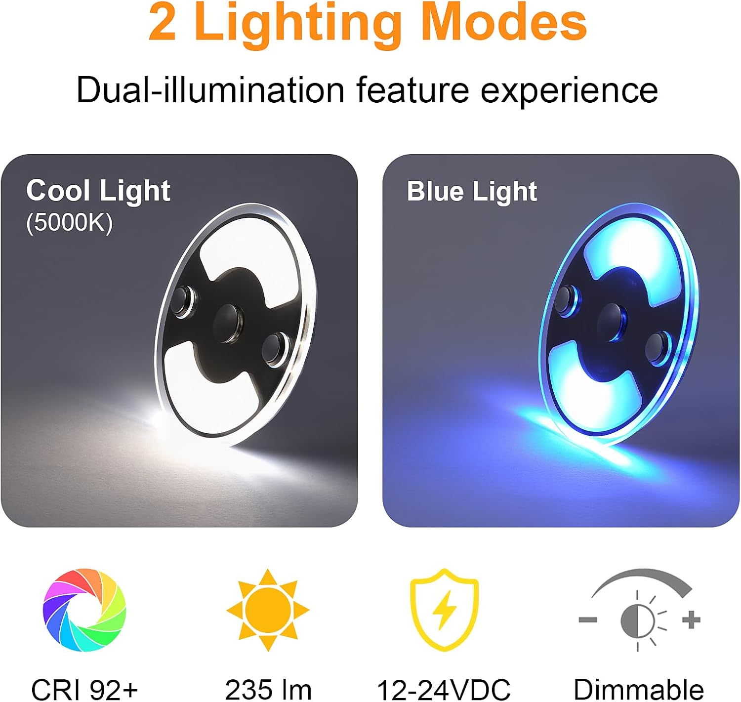 4 X 3&rdquo; 12V Campervan LED Interior Panel Puck Light Dimmable Ceiling Disk Light 5000K, Caravan Boat Surface Mount Fixture with Touch Switch for Motorhome Van Lighting - Warm White image number 6