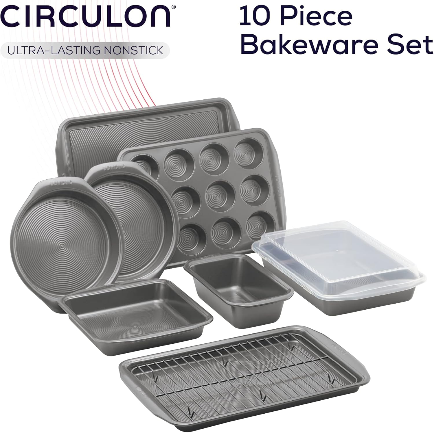 Circulon Momentum Non Stick Bakeware Set - 10 Piece Baking Set with Baking Trays, Cake Tins, Muffin Tray and Cooling Rack, Carbon Steel, Dishwasher Safe image number 6