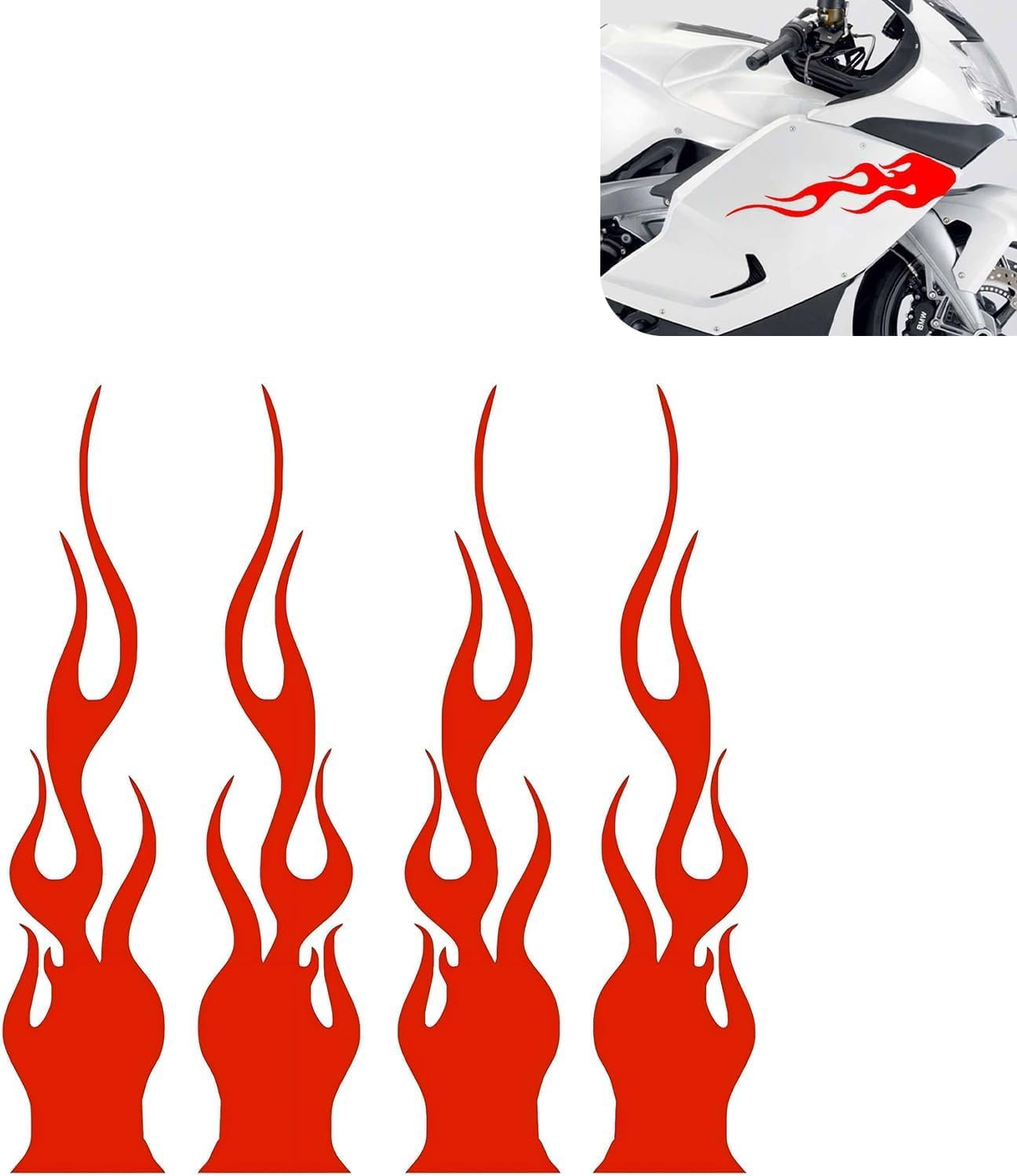 Fokmuaex 4Pcs Reflective Flame Stickers, Universal Simulation Flame Decorative Stickers for Motorcycle Helmets/Bicycles/Skateboards/Cars, High-Brightness Night Vision Safety (White)