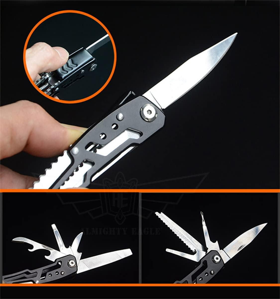 14-In-1 Multitool with Safety Locking, Professional Stainless Steel Multitool Pliers Folding Pocket Knife, Bottle Opener, Screwdriver with Nylon Sheath for Camping Survival Hiking and Simple Repairs image number 3