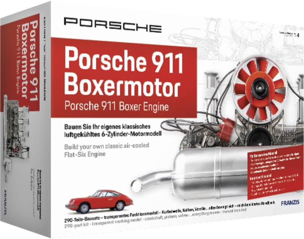 Franzis Porsche 911 Boxermotor: Classic 6-Cylinder Engine Model Kit, 1:4 Scale, 290 Pieces, Transparent, No Glue, Adults, Unisex, Non-Foldable