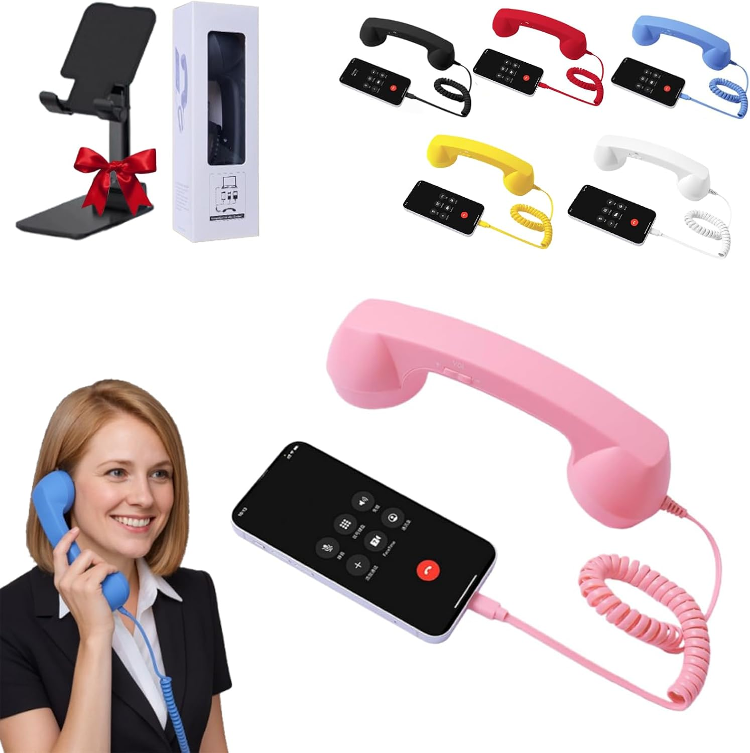 Retro Phone Handset,Bluetooth Retro Phone Handset for Android and Iphone, Type-C & 3.5Mm Classic Telephone Receiver for Cell Mobile Phones, Vintage Style Landline Handle (Black) (Blue,Bluetooth)