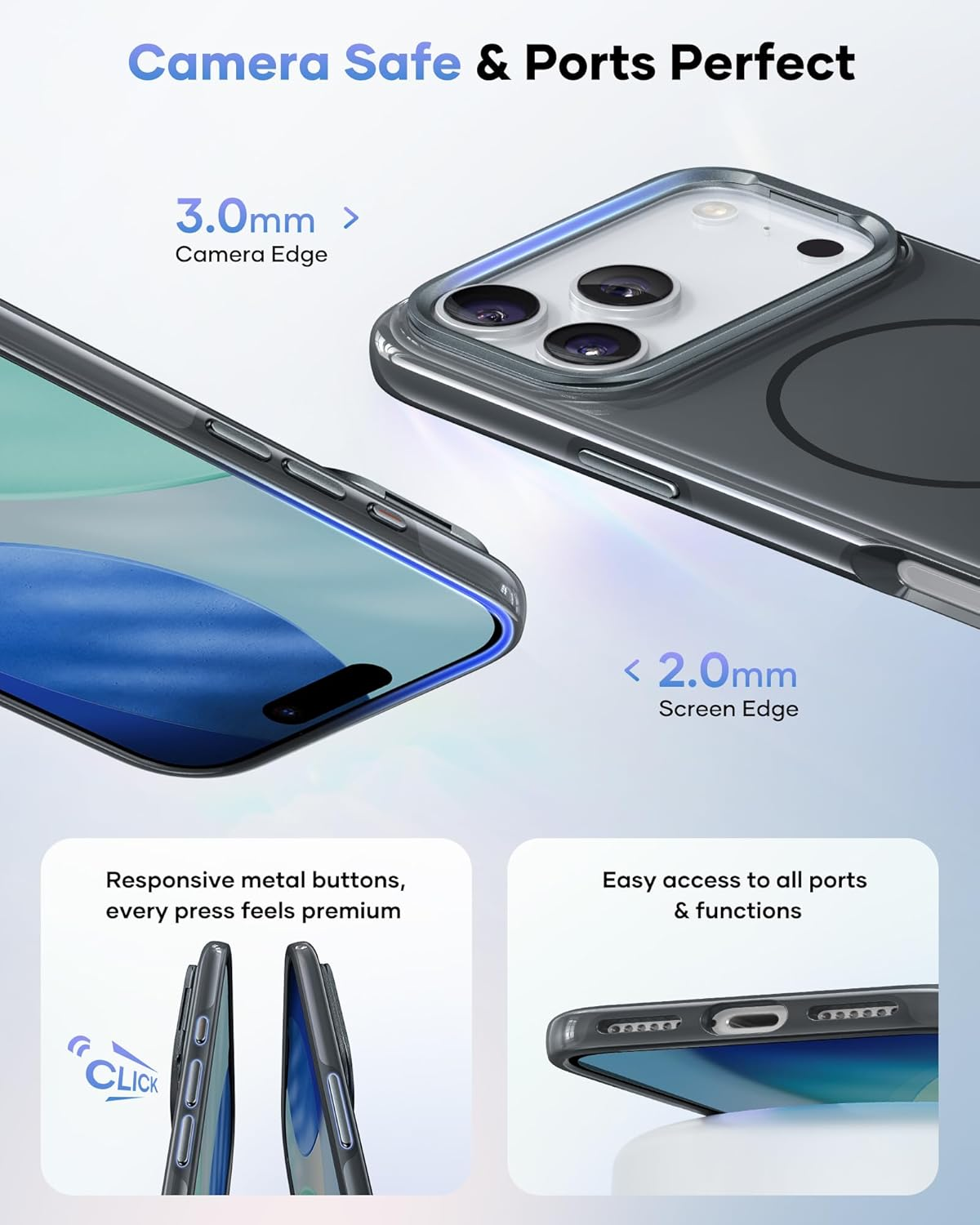 Vihibii for Iphone 17 Pro Max Case with Adjustable Stand, [Compatible with Magsafe], Fade-Resistant Glow Stylish Slim, Shockproof Sturdy Back Cover & Silicone Edges Phone Cover Case, 6.9" 2025, Grey - Purple image number 3