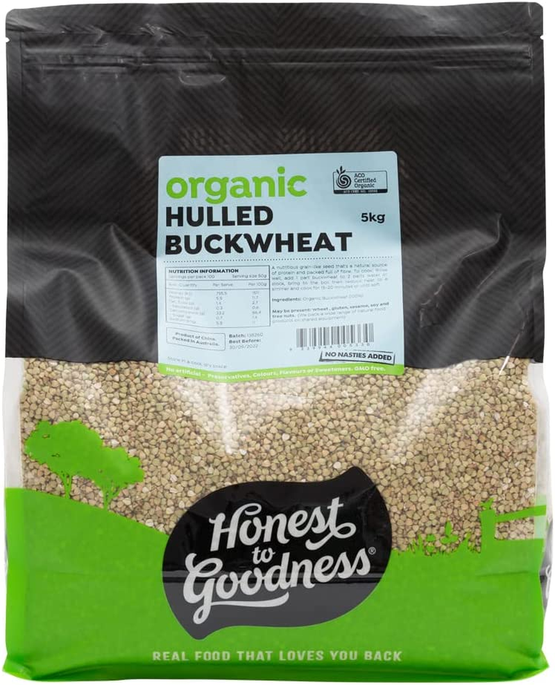 Honest to Goodness Organic Buckwheat Hulled, 5 Kg Kilogram - an Extremely Versatile Ingredient with a Distinctive Nutty Flavour, Non GMO and Preservative Free.