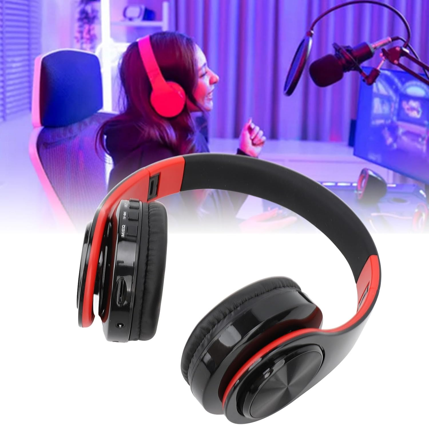 LICAEVEY Wireless Bluetooth Headphones, Low Latency, Foldable Portable Multifunctional Buttons Headset Earphone Built in Microphone for Music, Calls, Travel, Home, Cellphone, PC image number 6