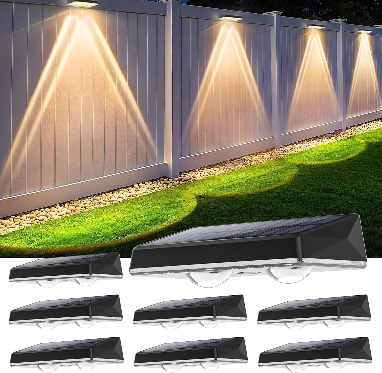 Outdoor Solar Wall Lights, 8 Pack Solar Fence Lights Warm White & 11 RGB Modes Waterproof Wireless Stick on Wall Lamps for outside Garden Backyard Deck Stair Yard Railing Patio D&eacute;cor(Black) image number 5