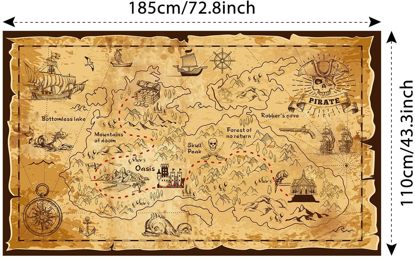 Pirate Treasure Map Backdrop Background Island Treasure Map Banner Nautical Wall Tapestry Hanging Decoration for Treasure Hunt Theme Party Birthday Party Photo Shooting Booth Props image number 5