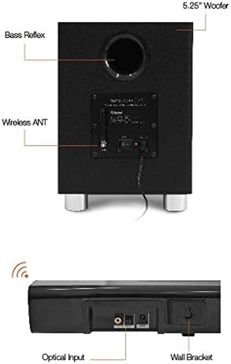 Pure Acoustics SBW-175 2.1Ch Bluetooth Sound-Bar W/Wireless Subwoofer/Fm Radio image number 5