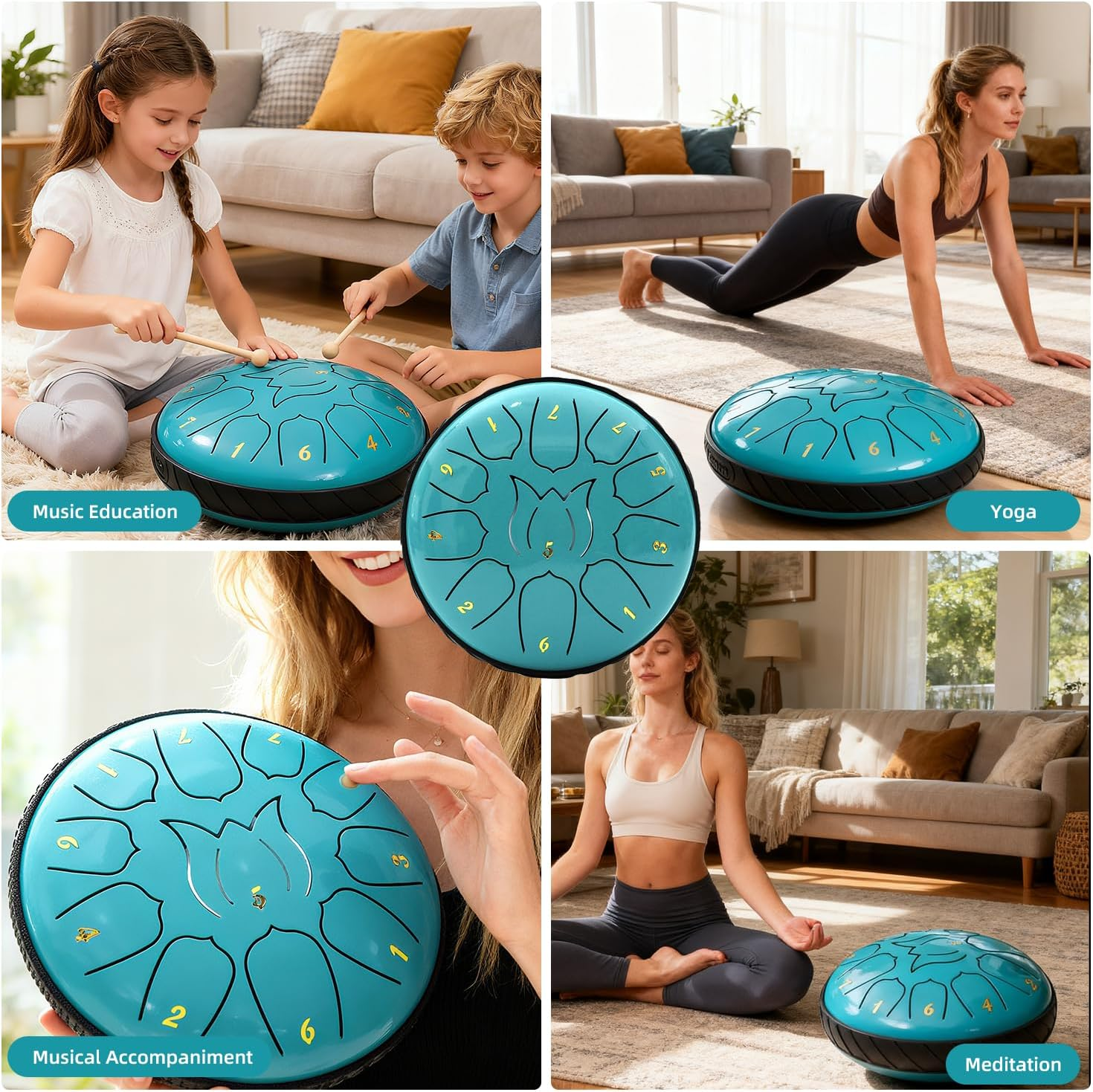 Yazoni Rain Drums 6 Inch 11 Notes - Steel Tongue Drum with Music Book, Hand Drum Mallets, Finger Picks and Carrybag, Rain Chime for Adults Entertainment, Musical Education, Yoga, outside the Garden