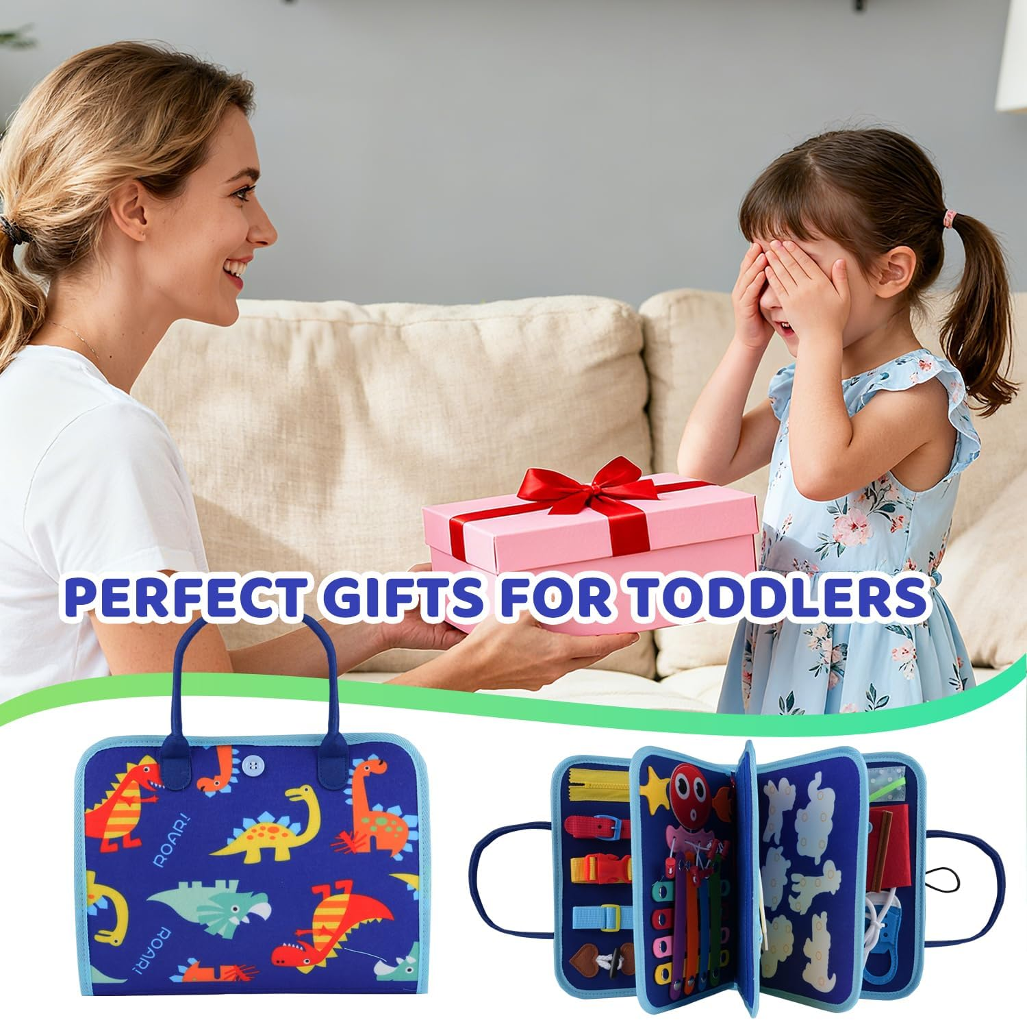 Xkimos Busy Board, Toddler Busy Board Montessori, Toddler Sensory Toys Preschool Educational Busy Book Travel for Toddlers 3 4 5 Year Old Girls Boys Plane Car Activities Baby Quiet Book (Blue)