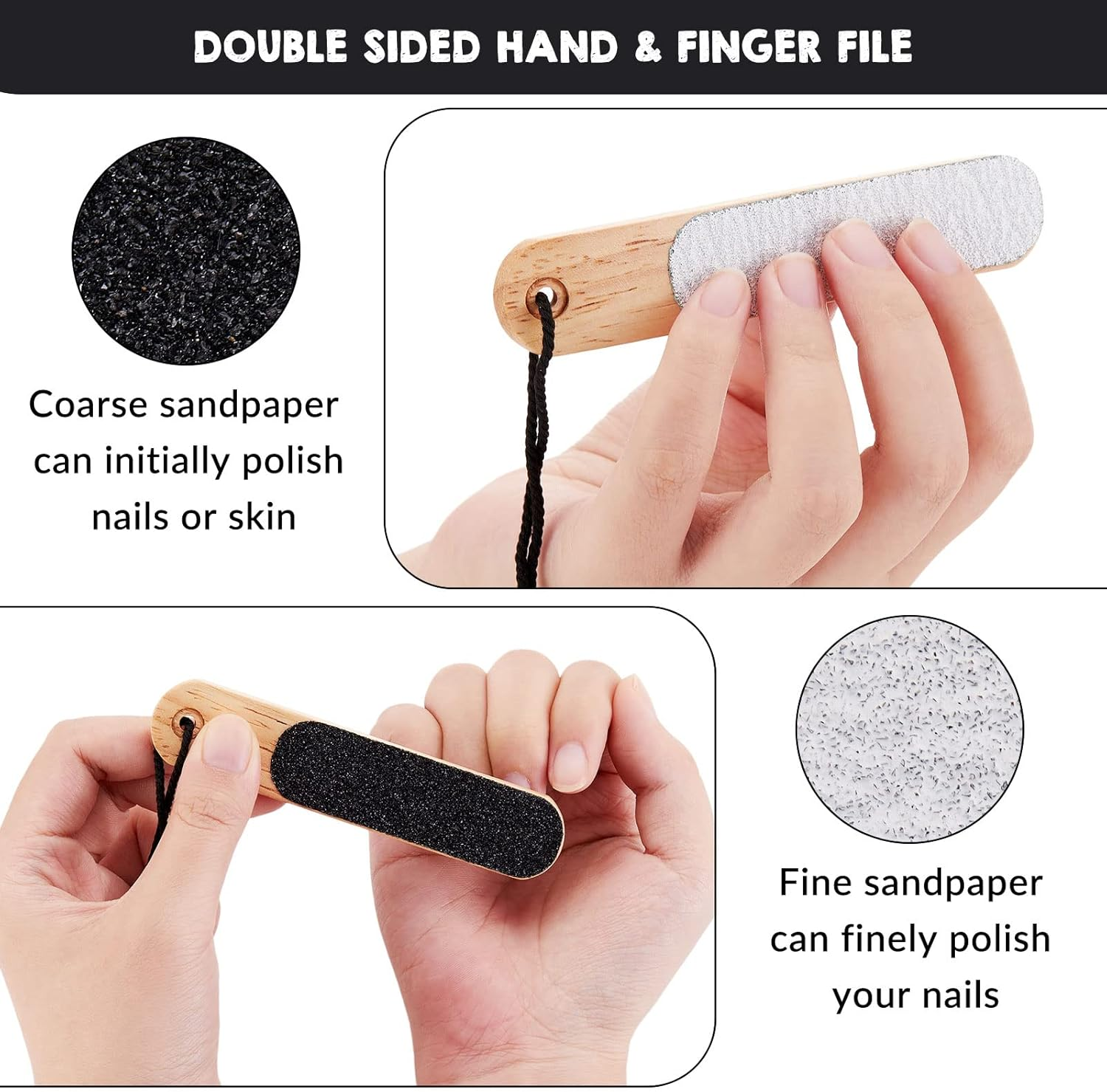 2 Pcs Double Sided Hand Finger File Strong Smooth Hands Pocket Sized for Travel with 20 Pcs Nail File Nail Buffering Files Emery Board Manicure Pedicure Tool for Flappers Cracks Gym Rock Climbing image number 1