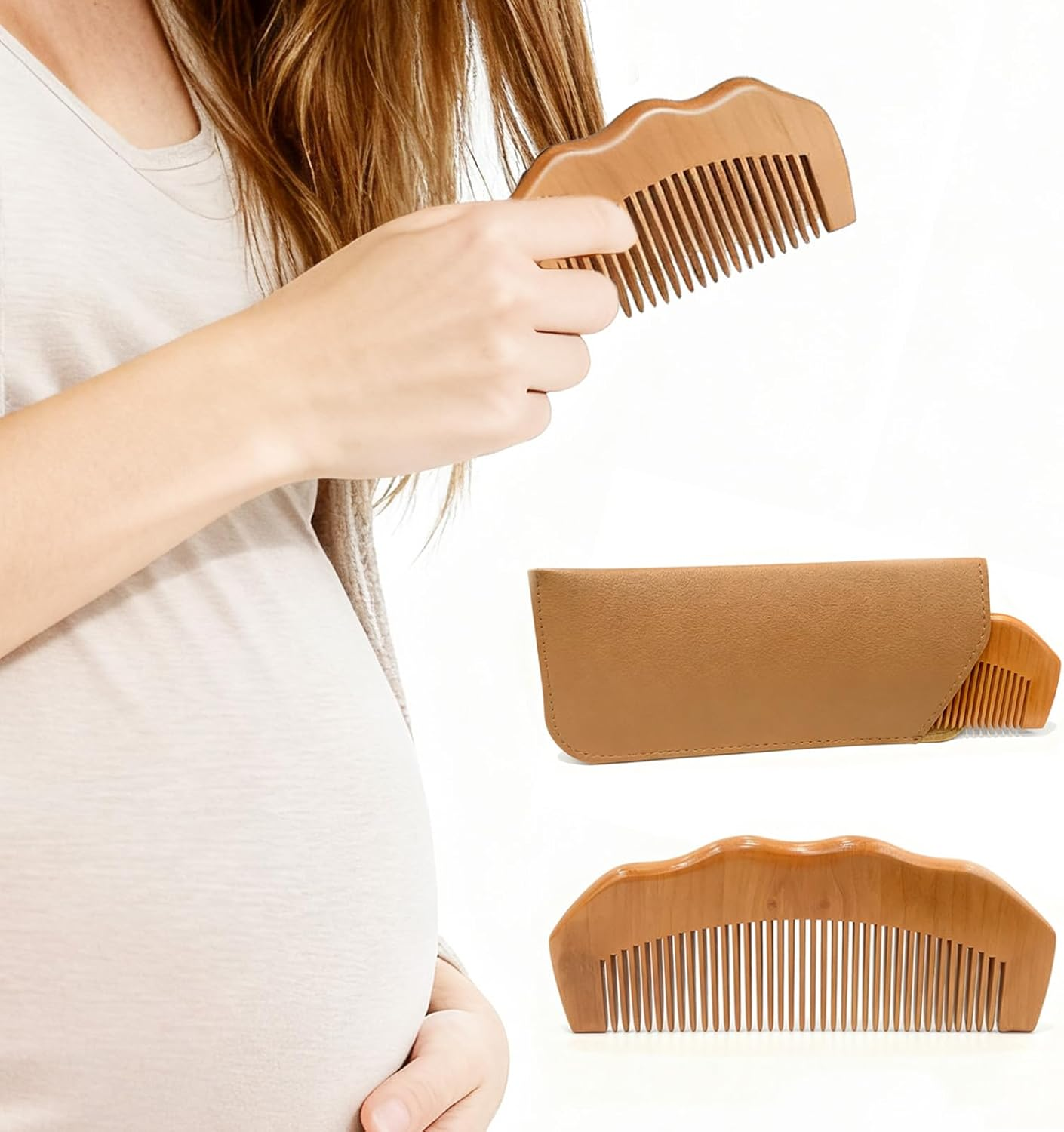 Langtaojin Wooden Comb + Protective Case Set (1 of Each) &ndash; Multi-Purpose Comb for Daily Hair Brushing & Birthing Needs, Practical All-Scenario Comb Kit image number 1