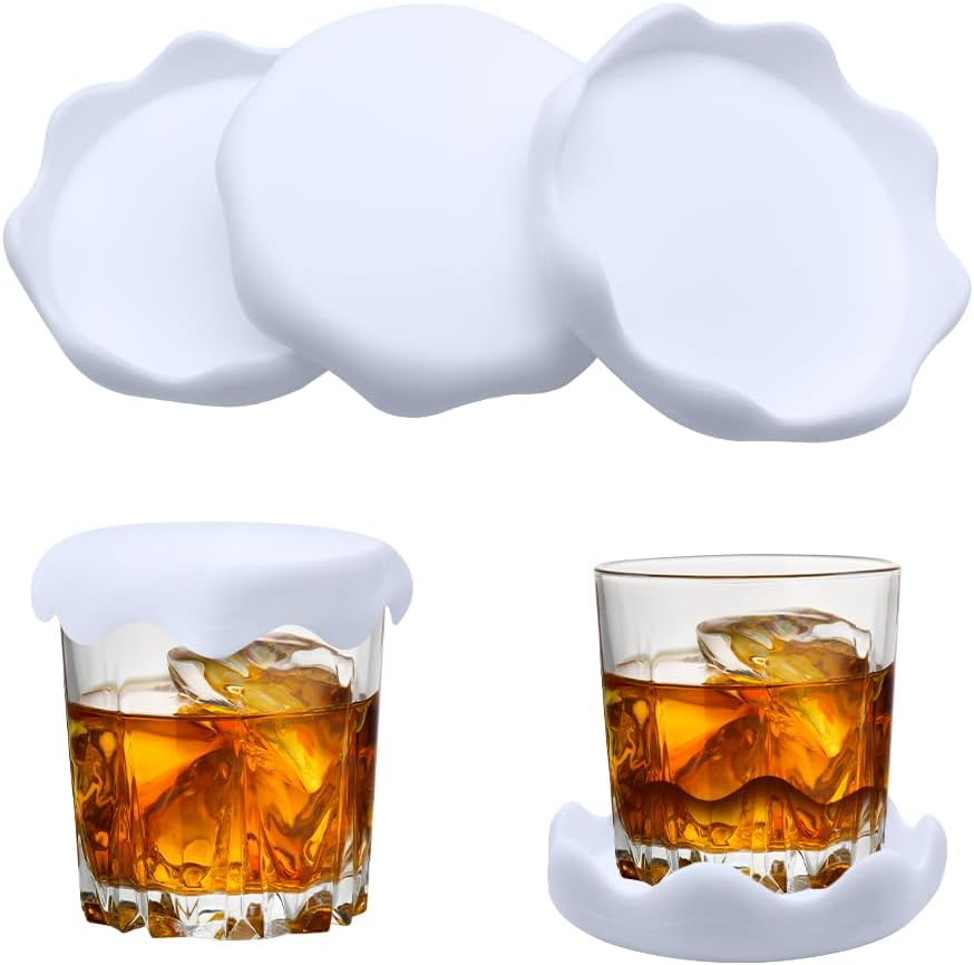 MUWINC Silicone Lids - Pack of 4 Universal Snowflake White Covers for Cups, Glasses & Tins (8Cm Inner Diameter) image number 2