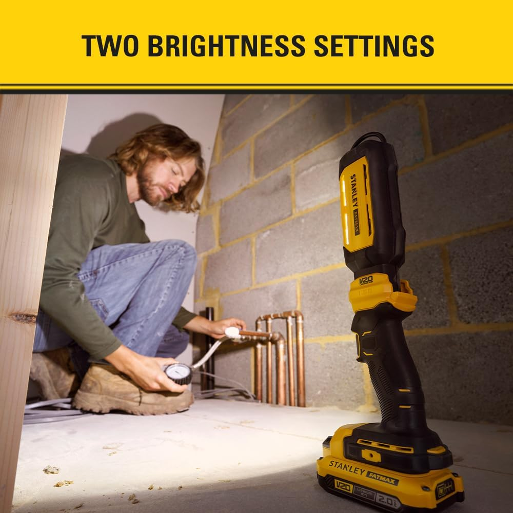 STANLEY FATMAX V20 | 18V Pivot Light - LED 350-700 Lumens, 0-140&deg; Pivoting Head, 360&deg; Rotating Hanging Hook Allows Hanging in Multiple Orientations, Light Only image number 6