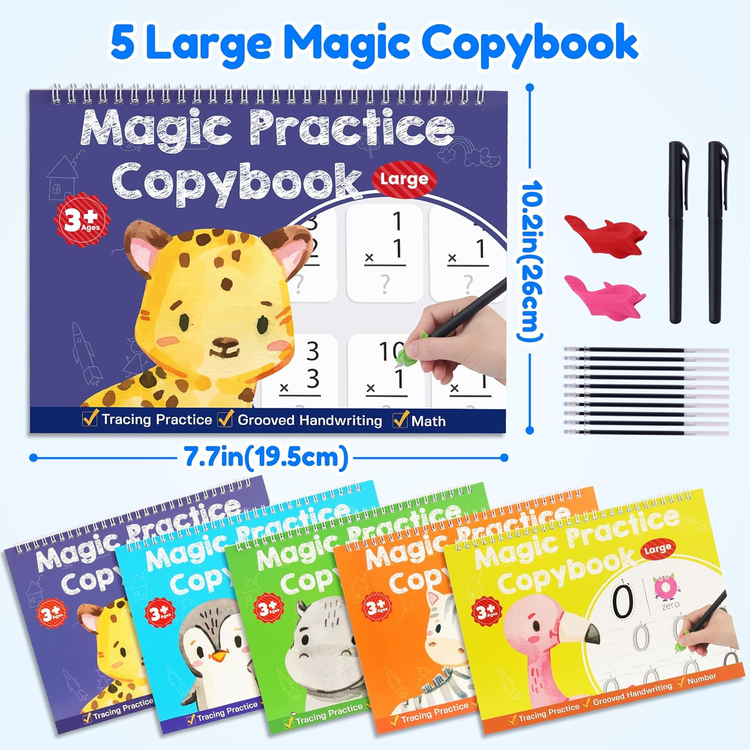 Large Magic Grooved Writing Practice Books for Kids, Reusable Grooved Handwriting Workbooks, Number Letter Tracing Books for Kids Age 3-8 Kindergarten Preschool Calligraphy image number 2
