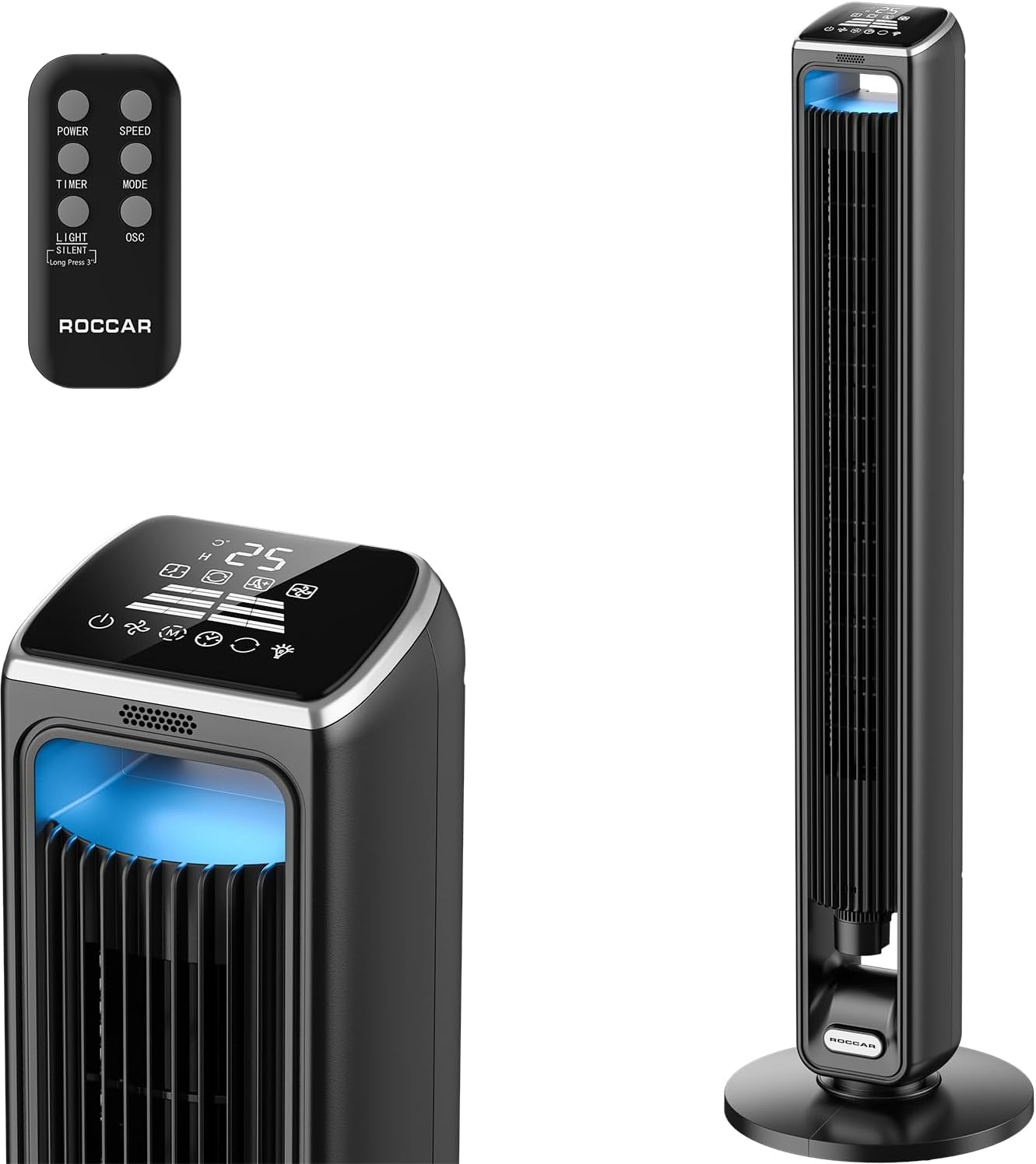 Smart Tower Fans with Aroma Box, 107Cm Slim Design, Touch Control and Remote Control, 70&deg; Oscillation, 7.5 M/S Silent Tower Fan, 3 Speeds, 15-Hour Timer, Black Standing Fan image number 4