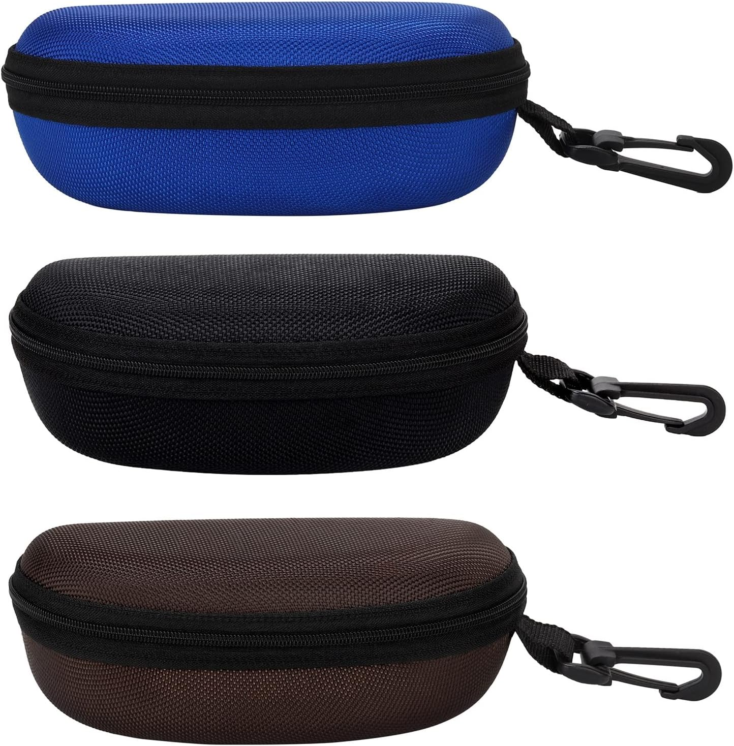 SVNXI 3 Pieces Portable Hard Shell Sunglasses Case, Zipper Eyewear Eyeglasses Case with Hook for Women Men Travel Sports