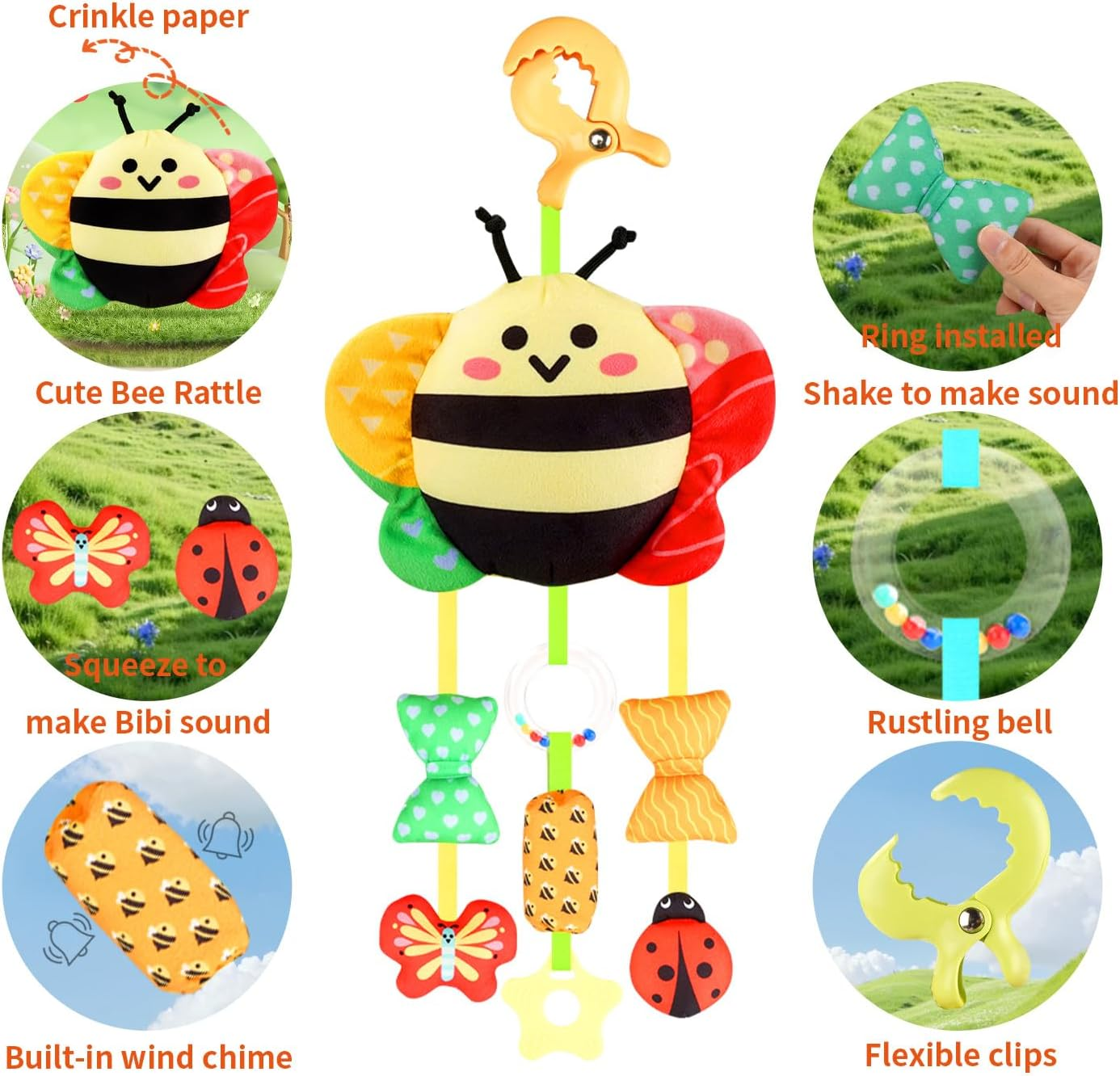 Baby Toys for 0 3 6 9 12 Months, Plush Animal Sensory Hanging Rattle,Newborn Interactive Soft Toys for Baby,Car Seat Stroller Hanging Toys Infant Boy Girl image number 5